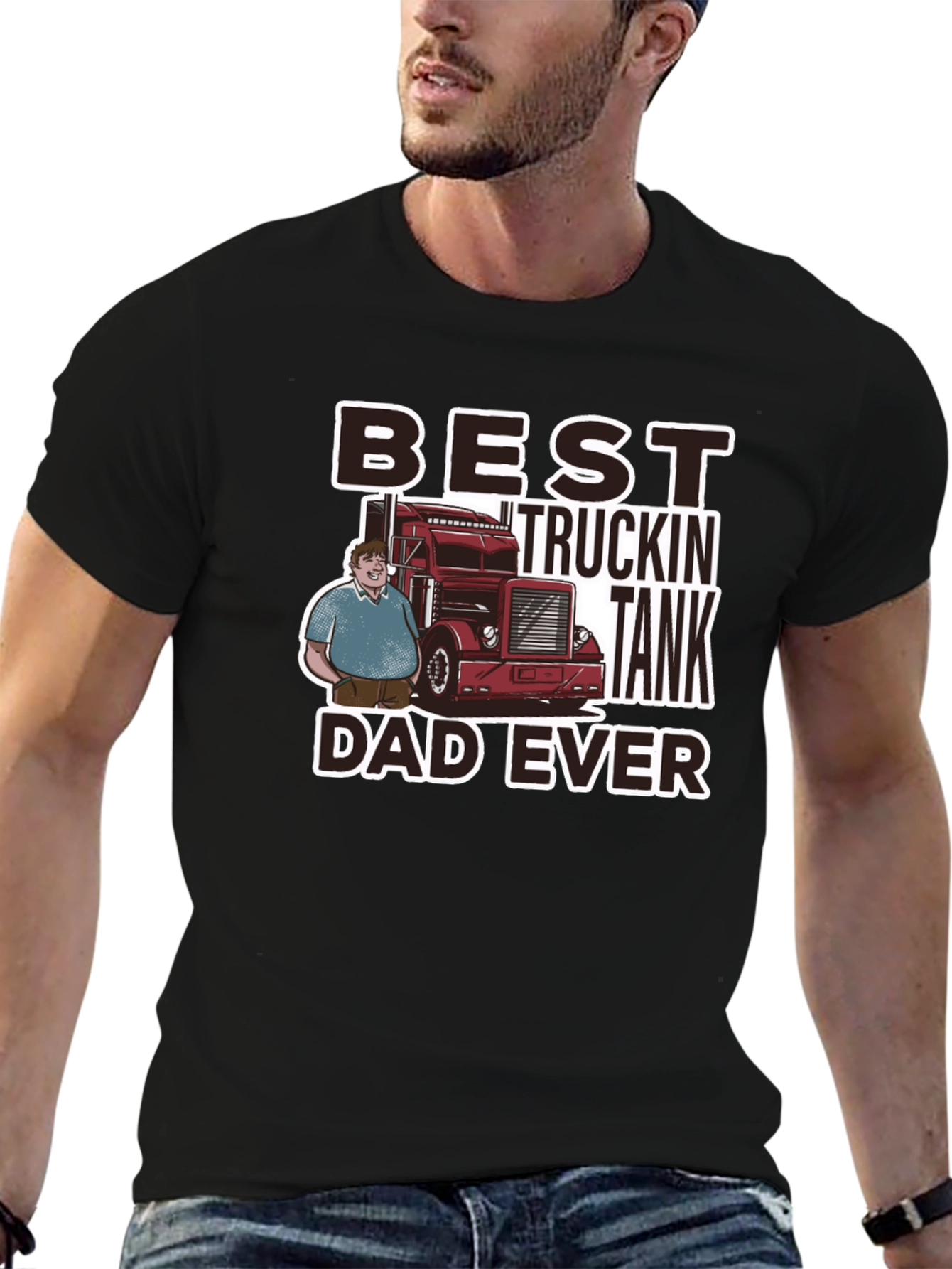 Best Truckin Tank Dad Ever Black T-Shirt