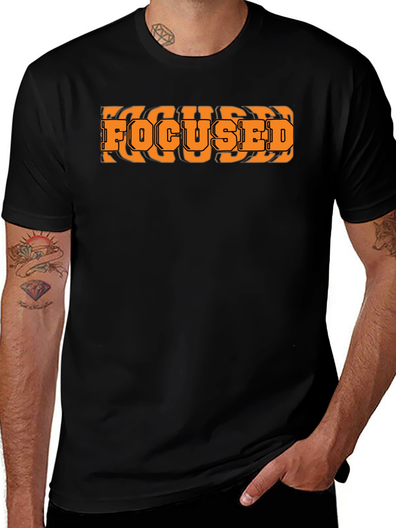 Focused Graphic Print Black T-Shirt