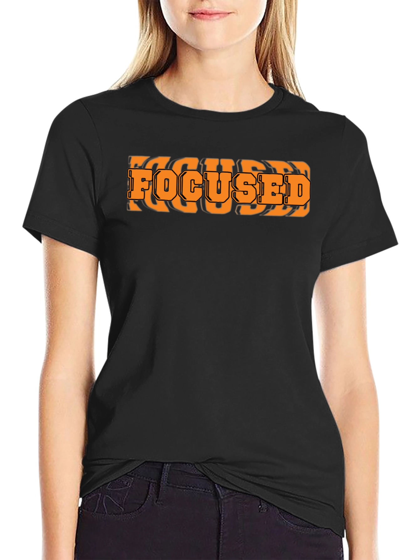 Focused Graphic Print Black T-Shirt