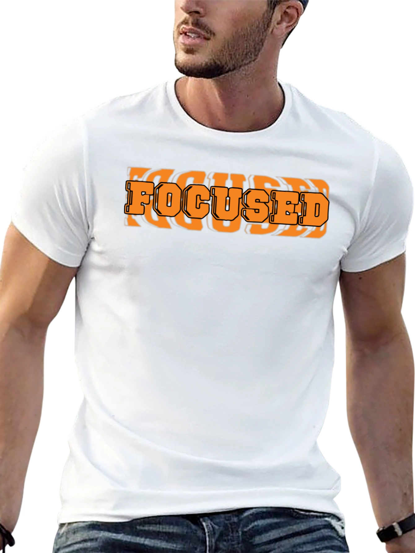 Focused Graphic Print Black T-Shirt