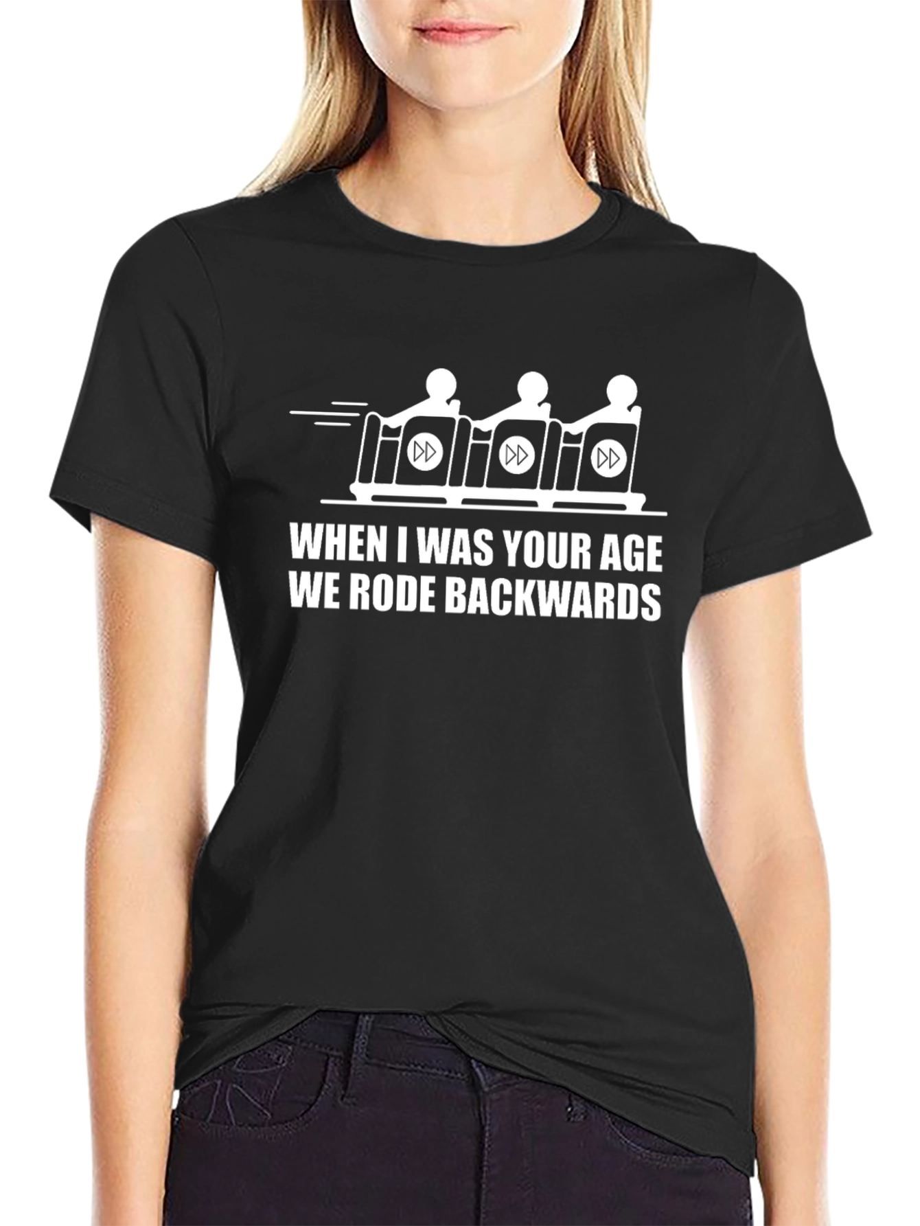 Funny Backwards Sledding Black T-Shirt