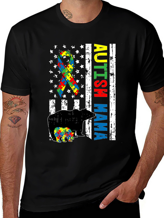 Autism Mama Bear T-Shirt Puzzle Ribbon Tee