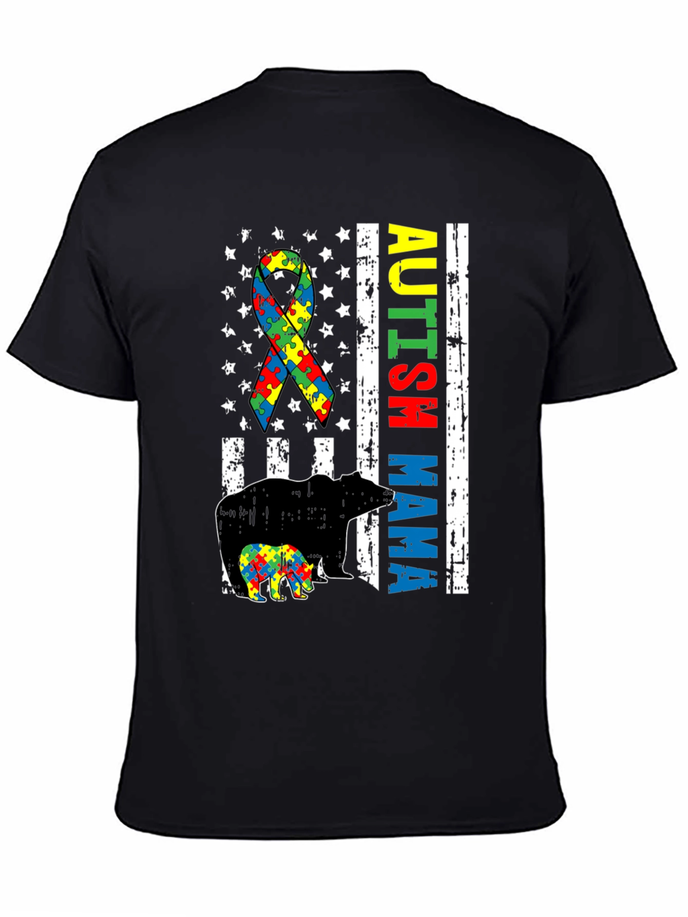 Autism Mama Bear T-Shirt Puzzle Ribbon Tee