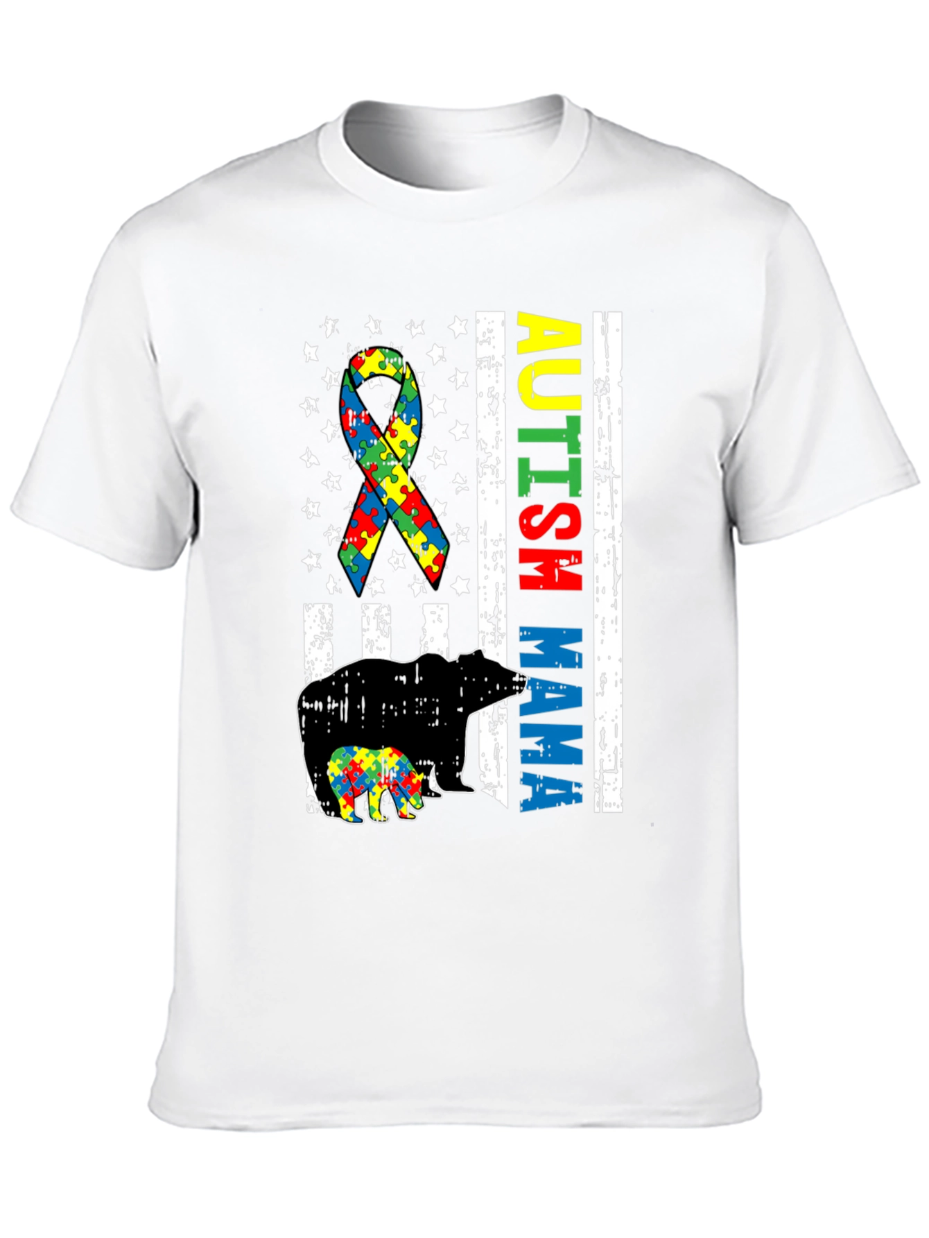 Autism Mama Bear T-Shirt Puzzle Ribbon Tee