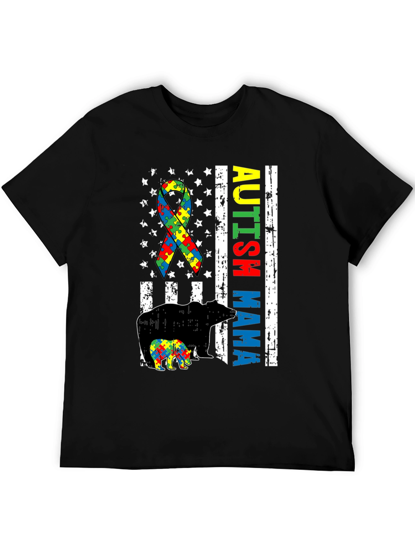 Autism Mama Bear T-Shirt Puzzle Ribbon Tee