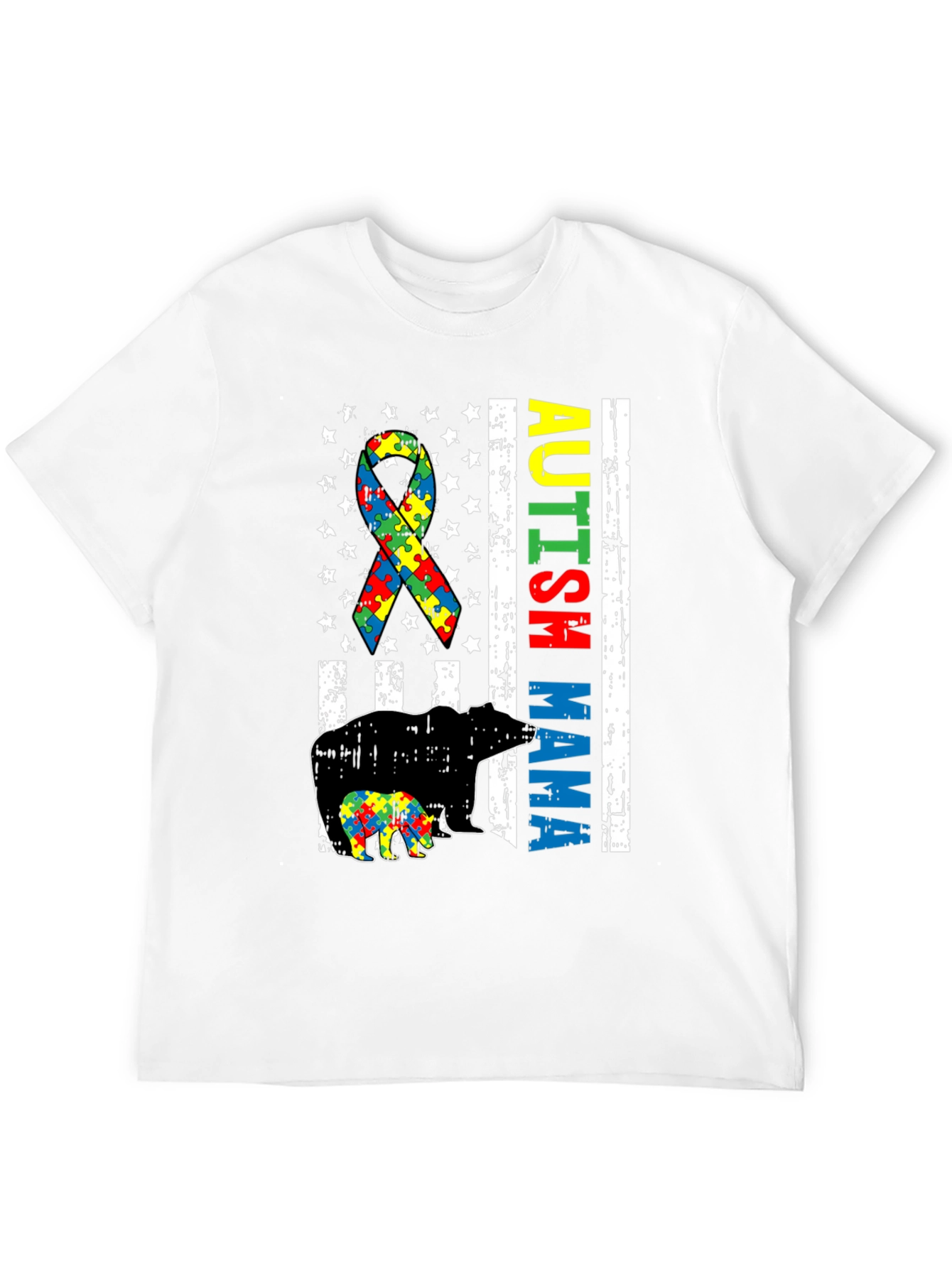 Autism Mama Bear T-Shirt Puzzle Ribbon Tee