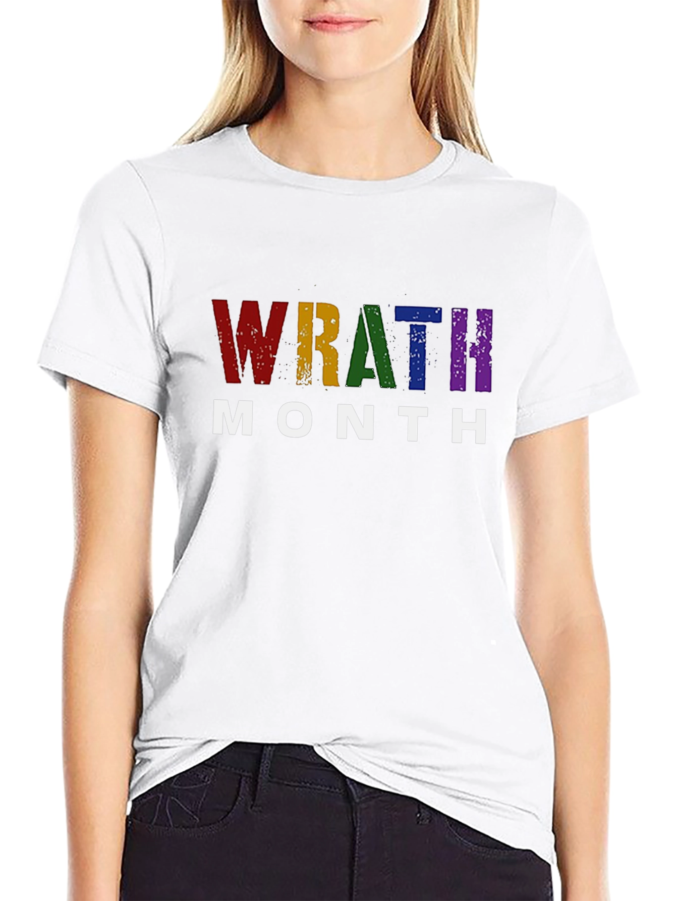 Wrath Month Pride T-Shirt - Rainbow Grunge Design