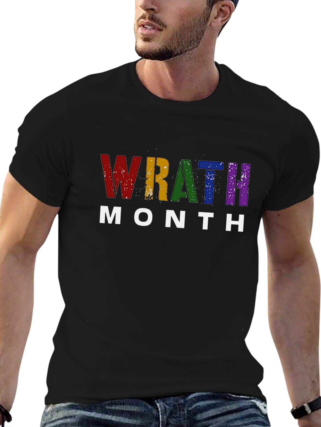 Wrath Month Pride T-Shirt - Rainbow Grunge Design