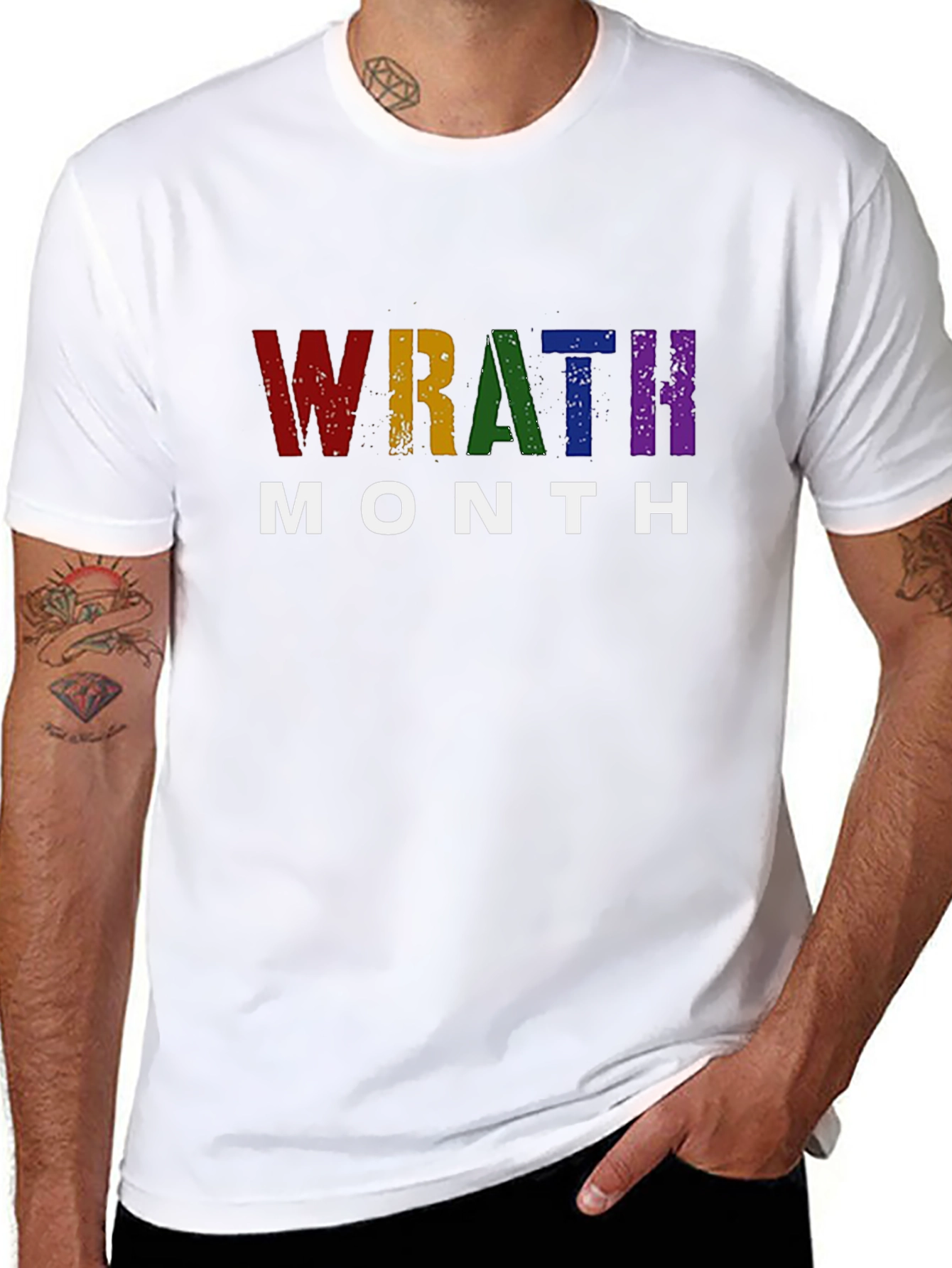 Wrath Month Pride T-Shirt - Rainbow Grunge Design