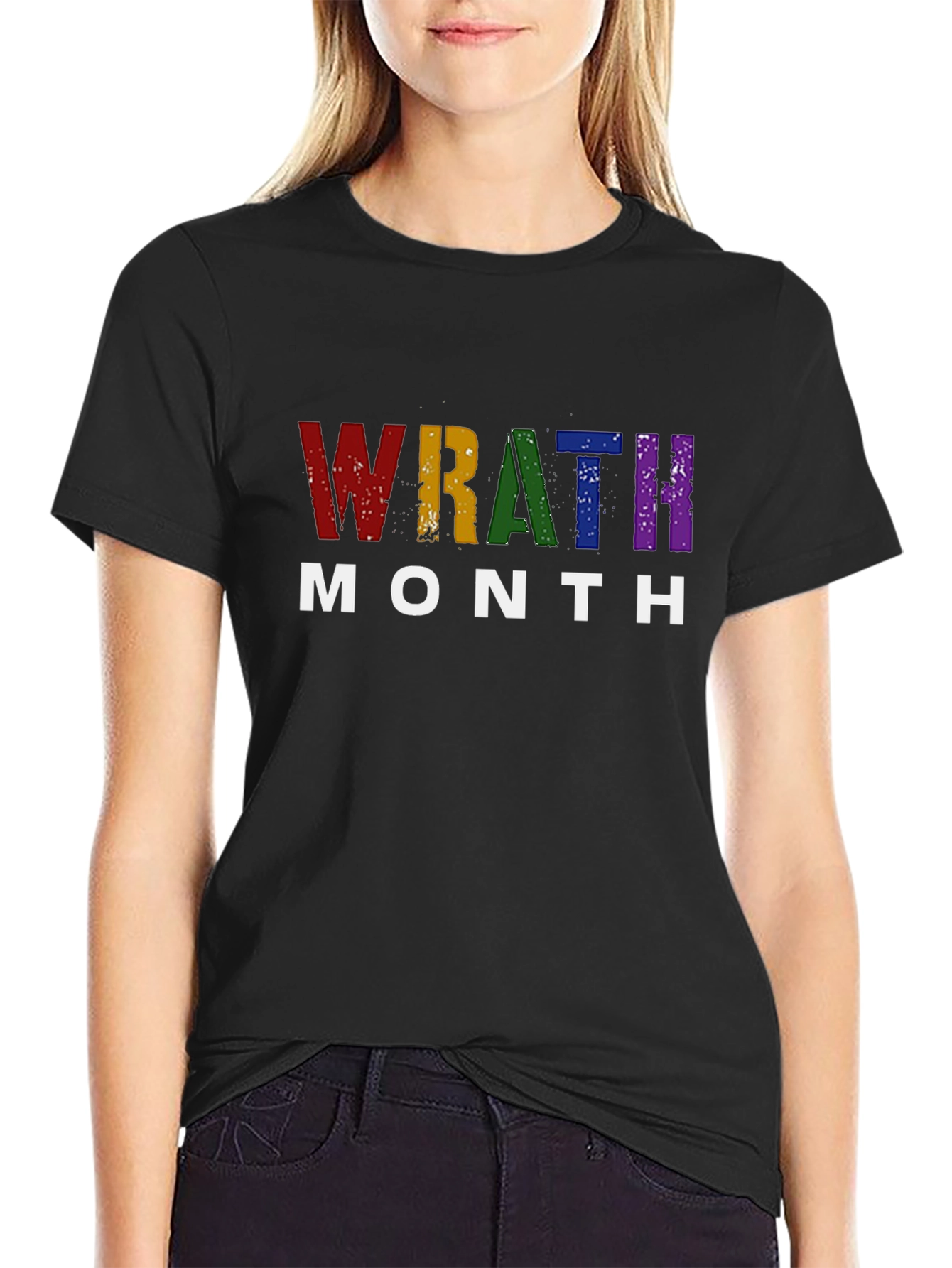 Wrath Month Pride T-Shirt - Rainbow Grunge Design