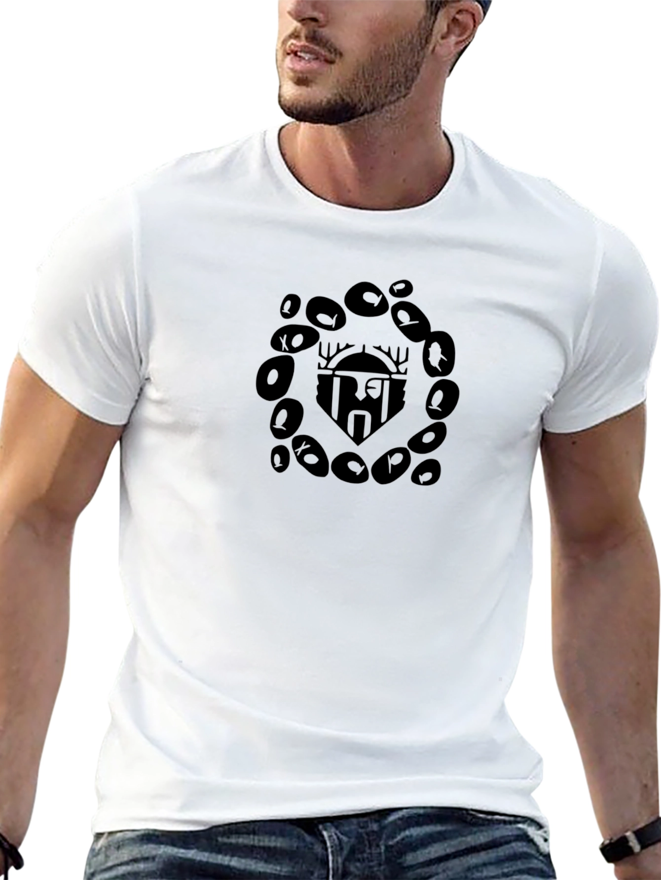 Mens Black Graphic Print Tee - Unique Design