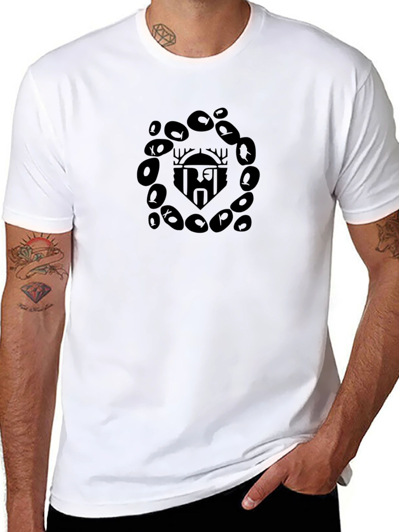 Mens Black Graphic Print Tee - Unique Design
