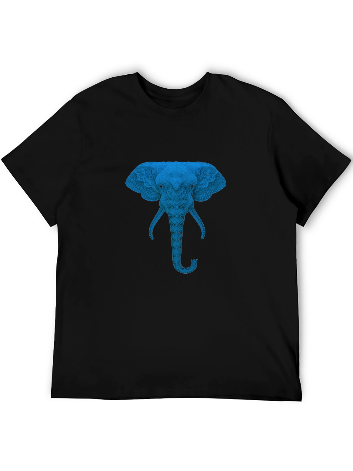 Blue Elephant Graphic Print Black T-Shirt