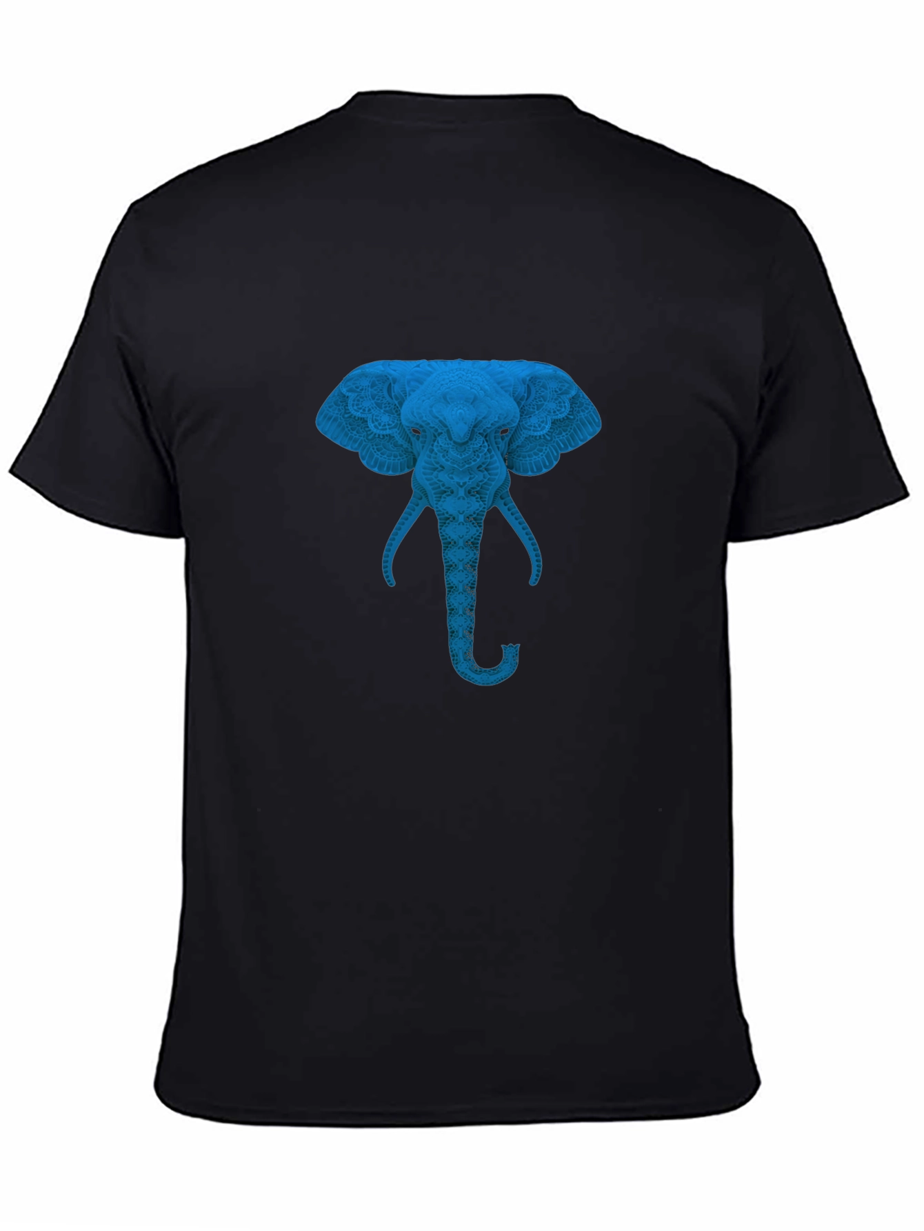 Blue Elephant Graphic Print Black T-Shirt