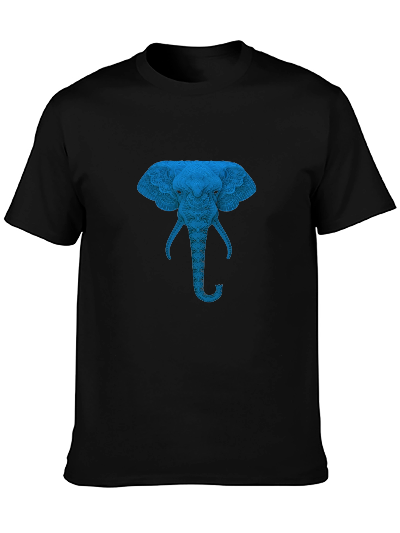 Blue Elephant Graphic Print Black T-Shirt