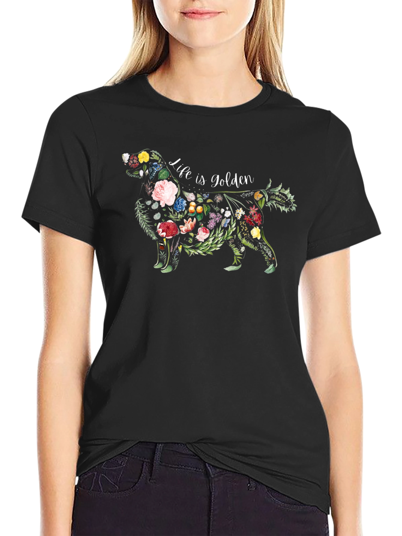 Floral Golden Retriever T-Shirt - Life is Golden