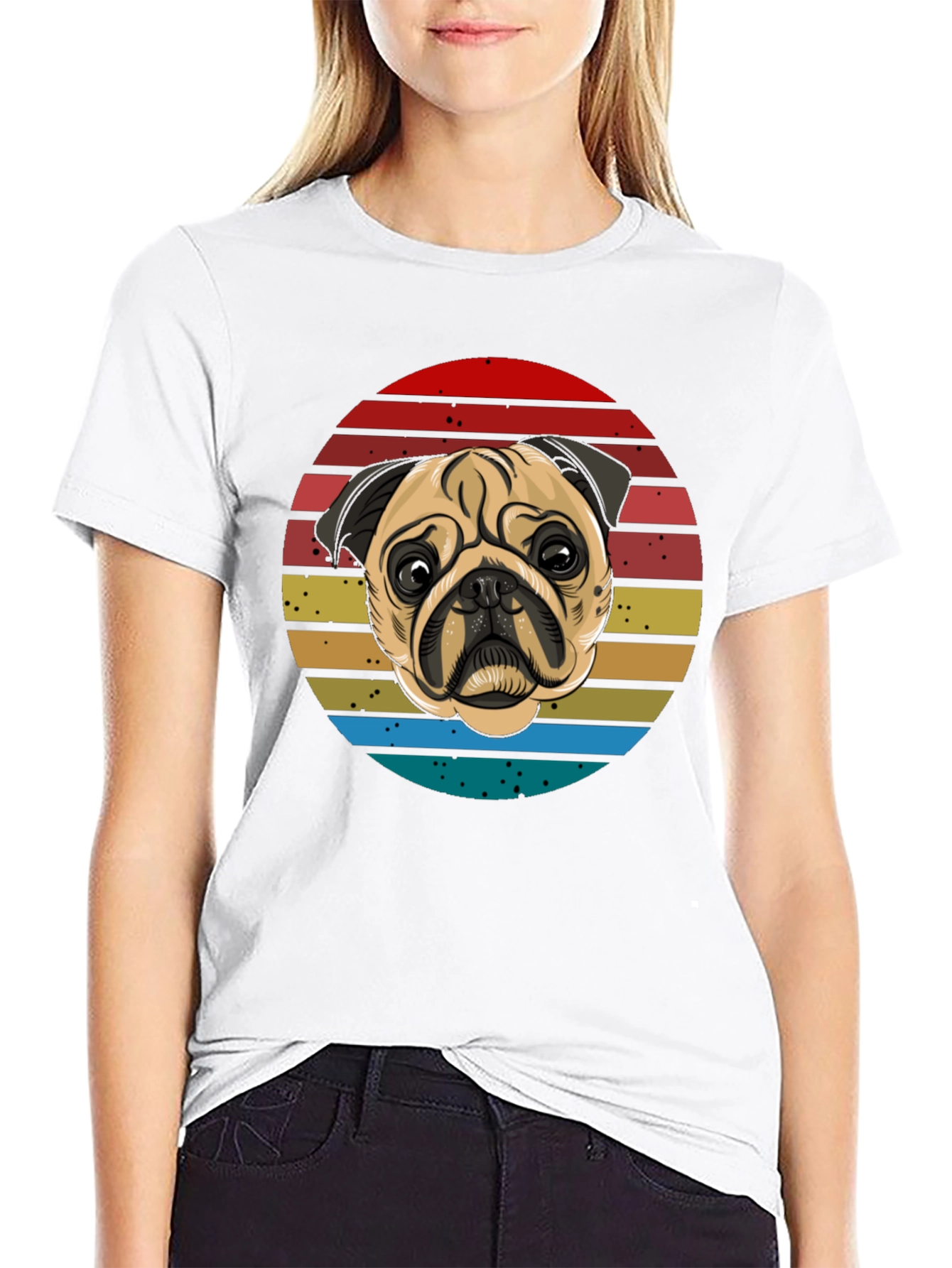 Pug Retro T-Shirt Black Cotton Tee