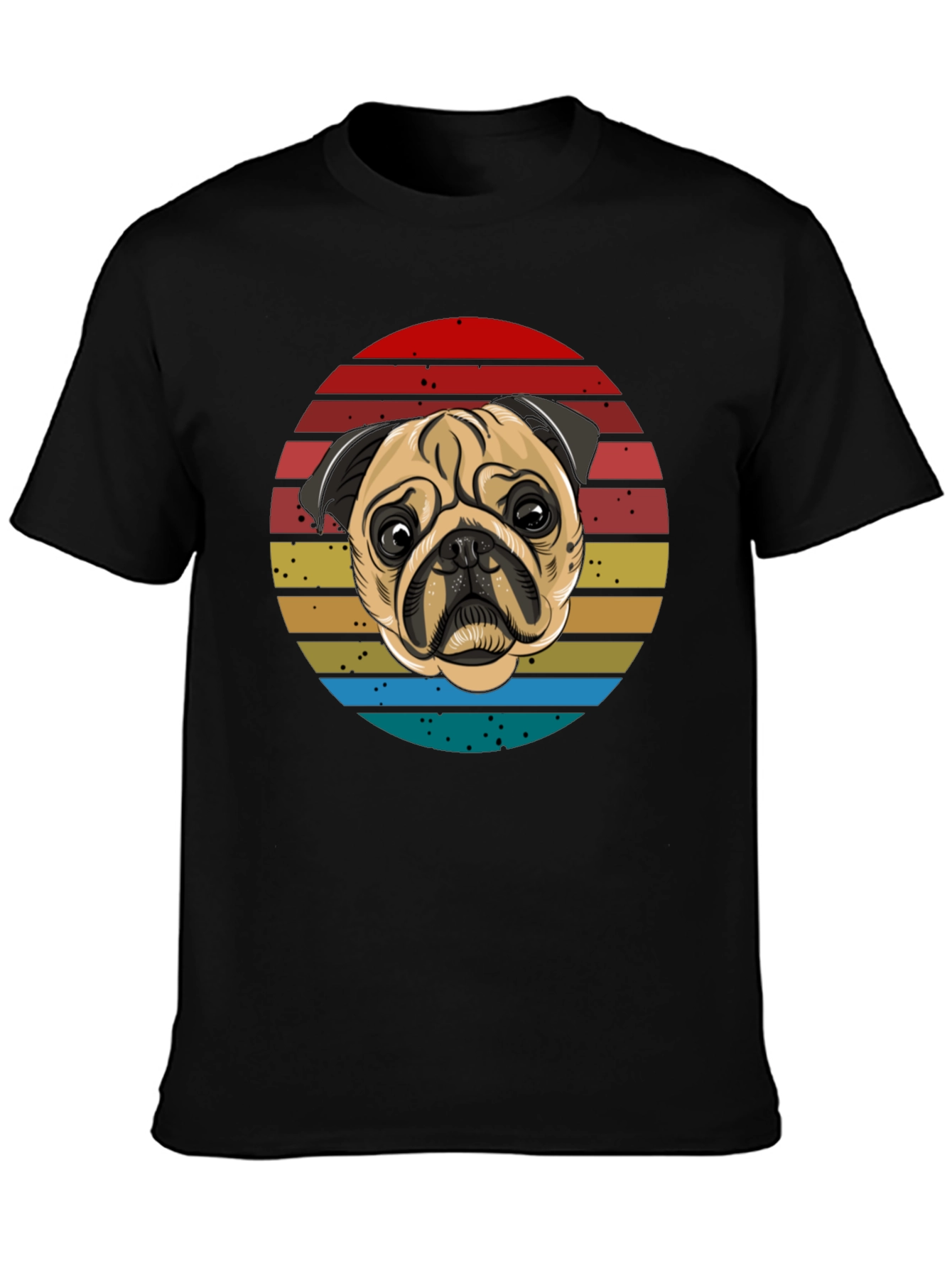 Pug Retro T-Shirt Black Cotton Tee