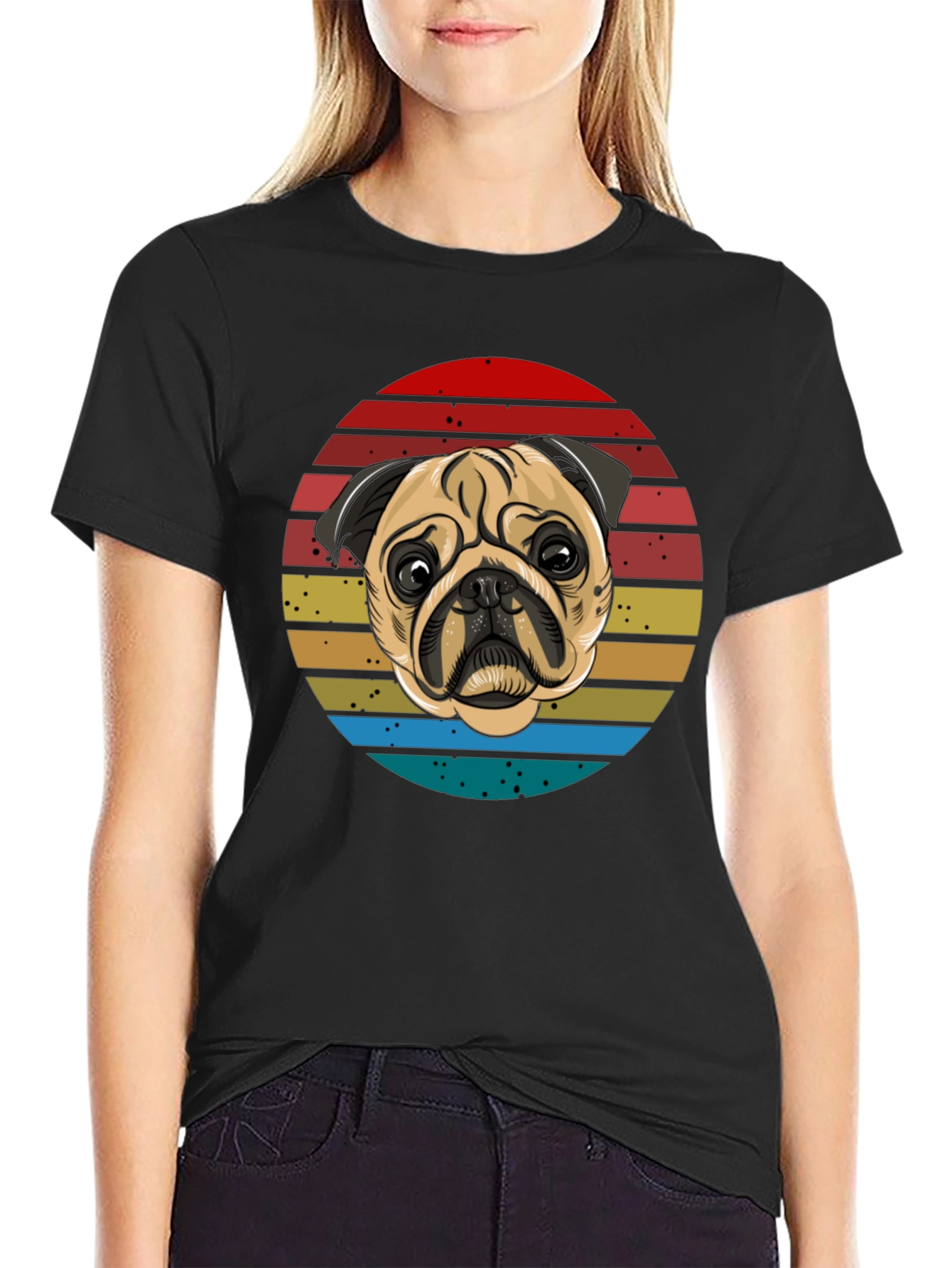 Pug Retro T-Shirt Black Cotton Tee