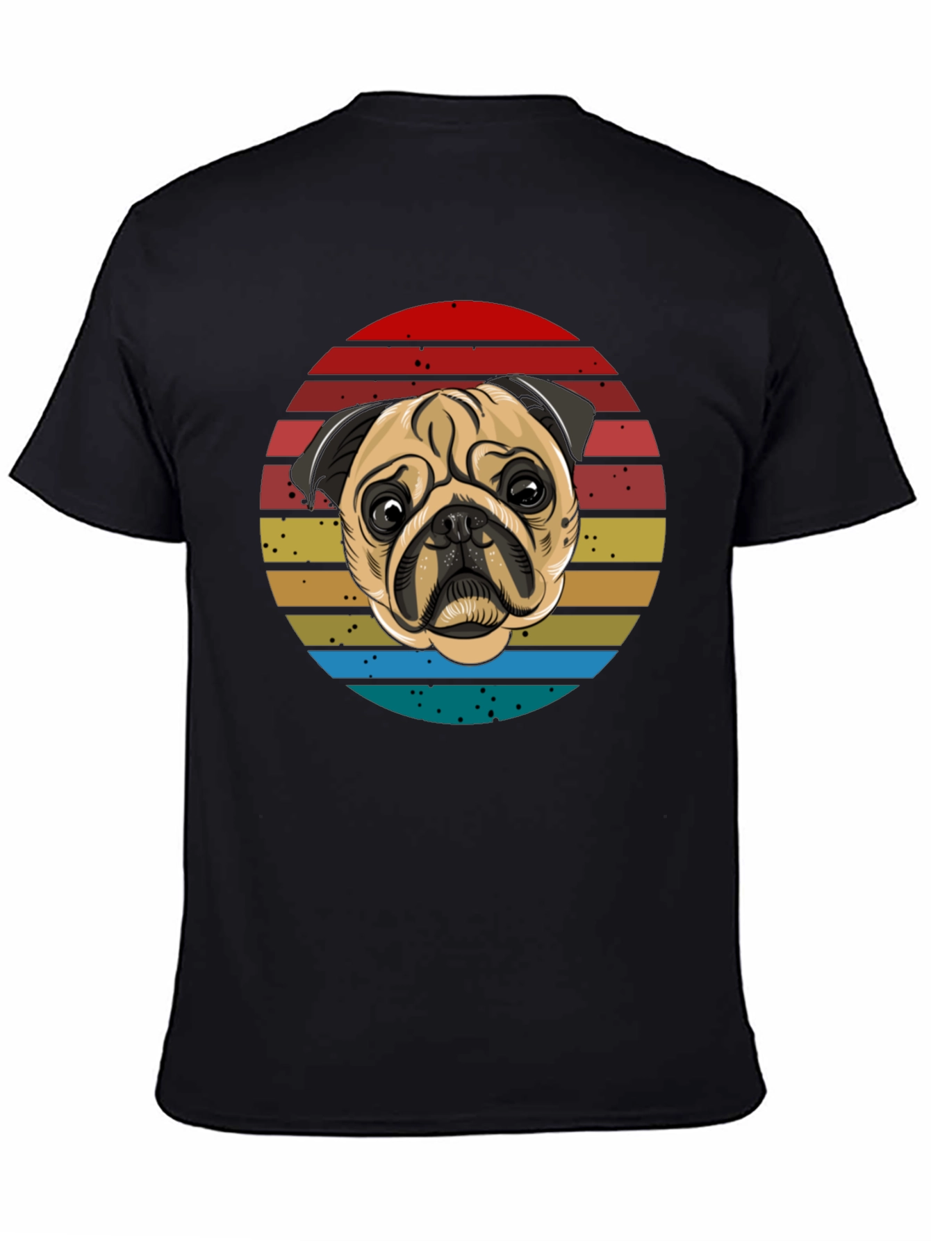 Pug Retro T-Shirt Black Cotton Tee