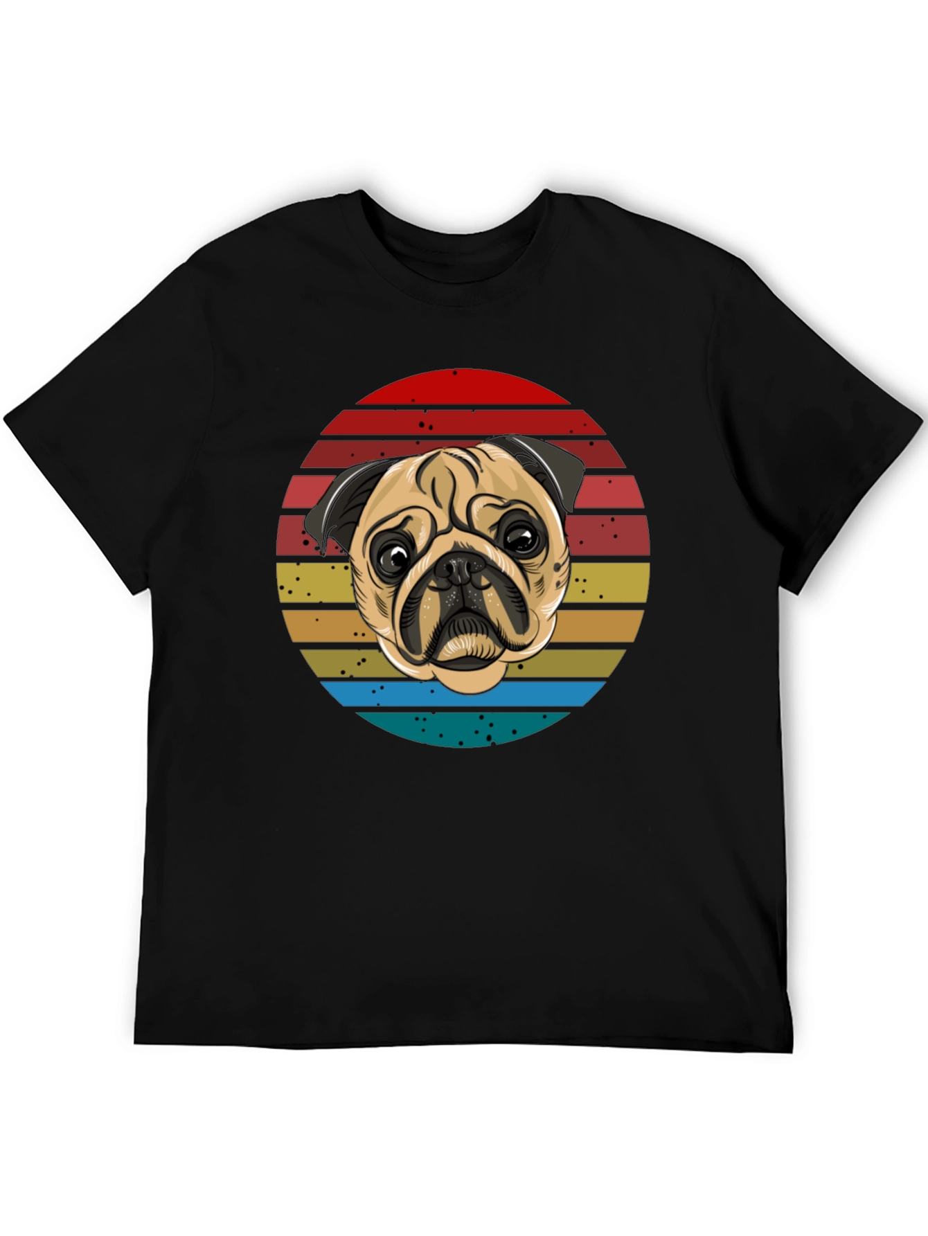 Pug Retro T-Shirt Black Cotton Tee