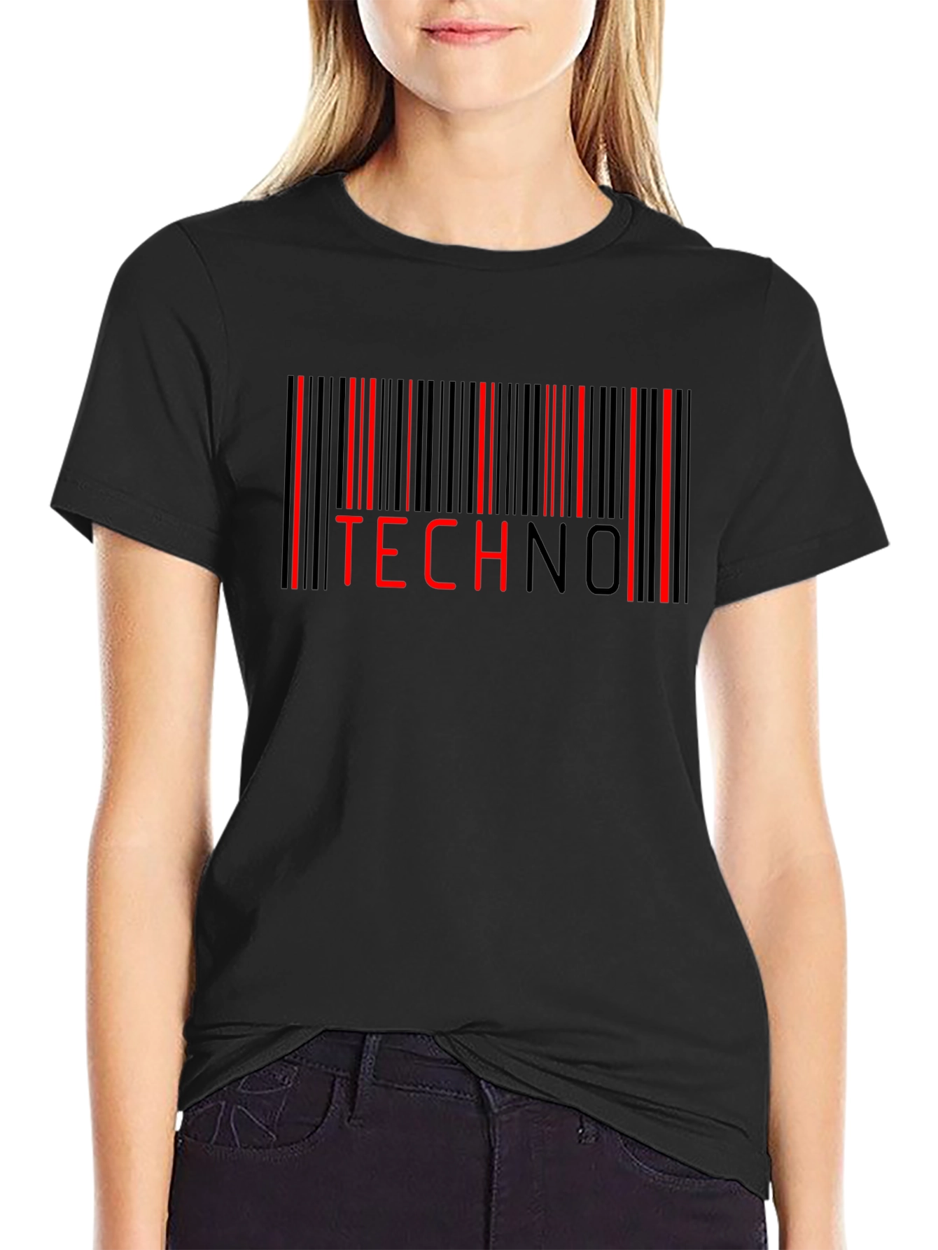 TECHNO Barcode T-Shirt - Black Graphic Tee
