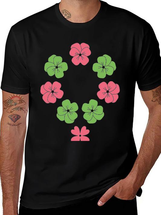 Floral Circle Graphic T-Shirt - Casual Black Tee