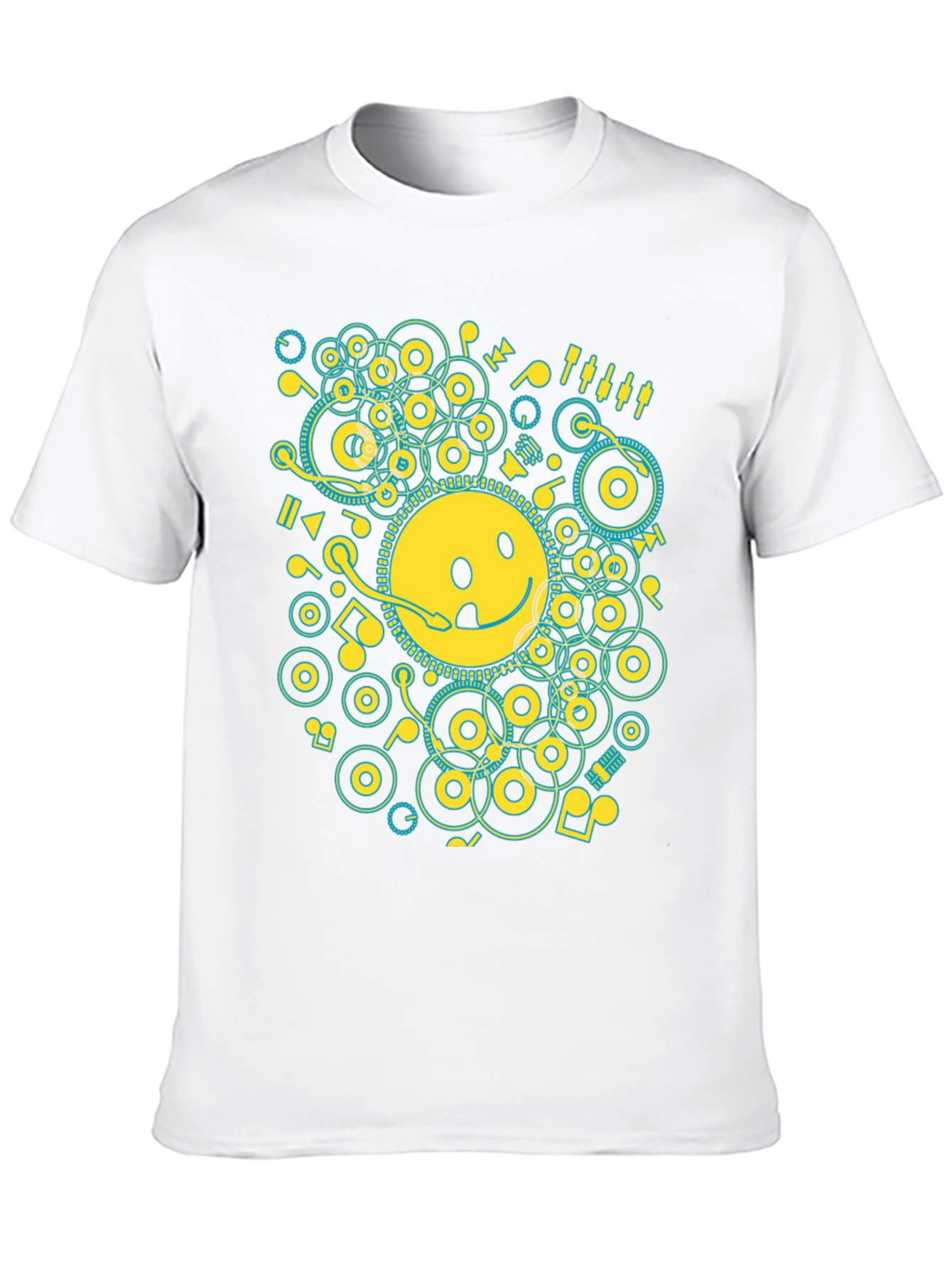 Smiley Face Music Graphic T-Shirt - Casual Black Tee