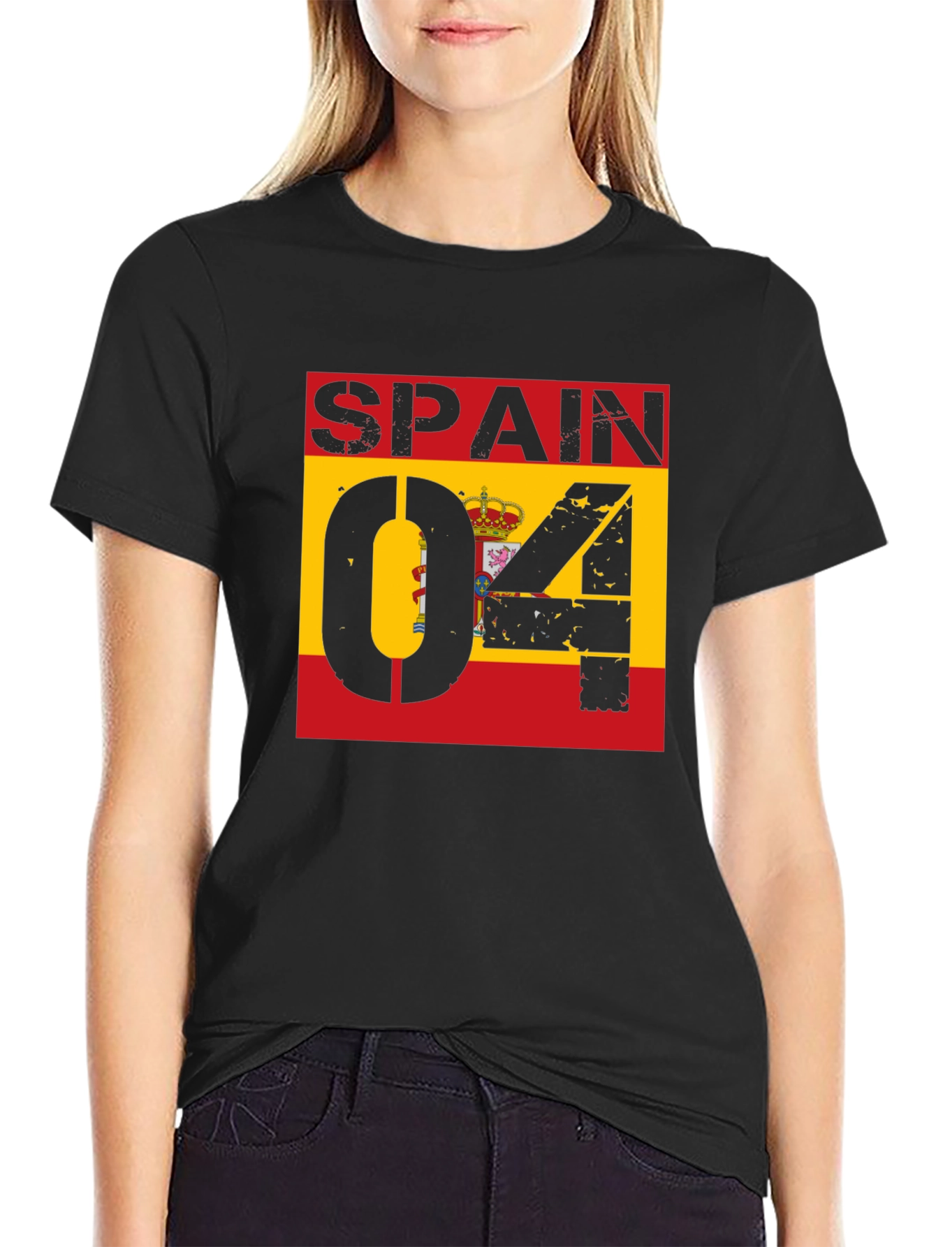 Spain Flag Distressed Graphic T-Shirt