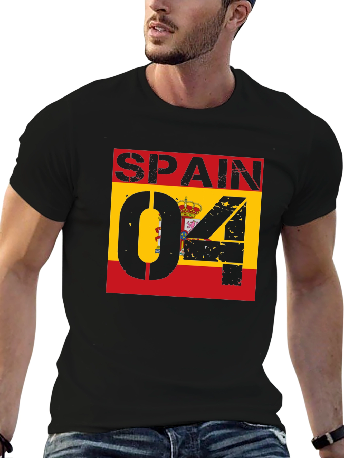 Spain Flag Distressed Graphic T-Shirt