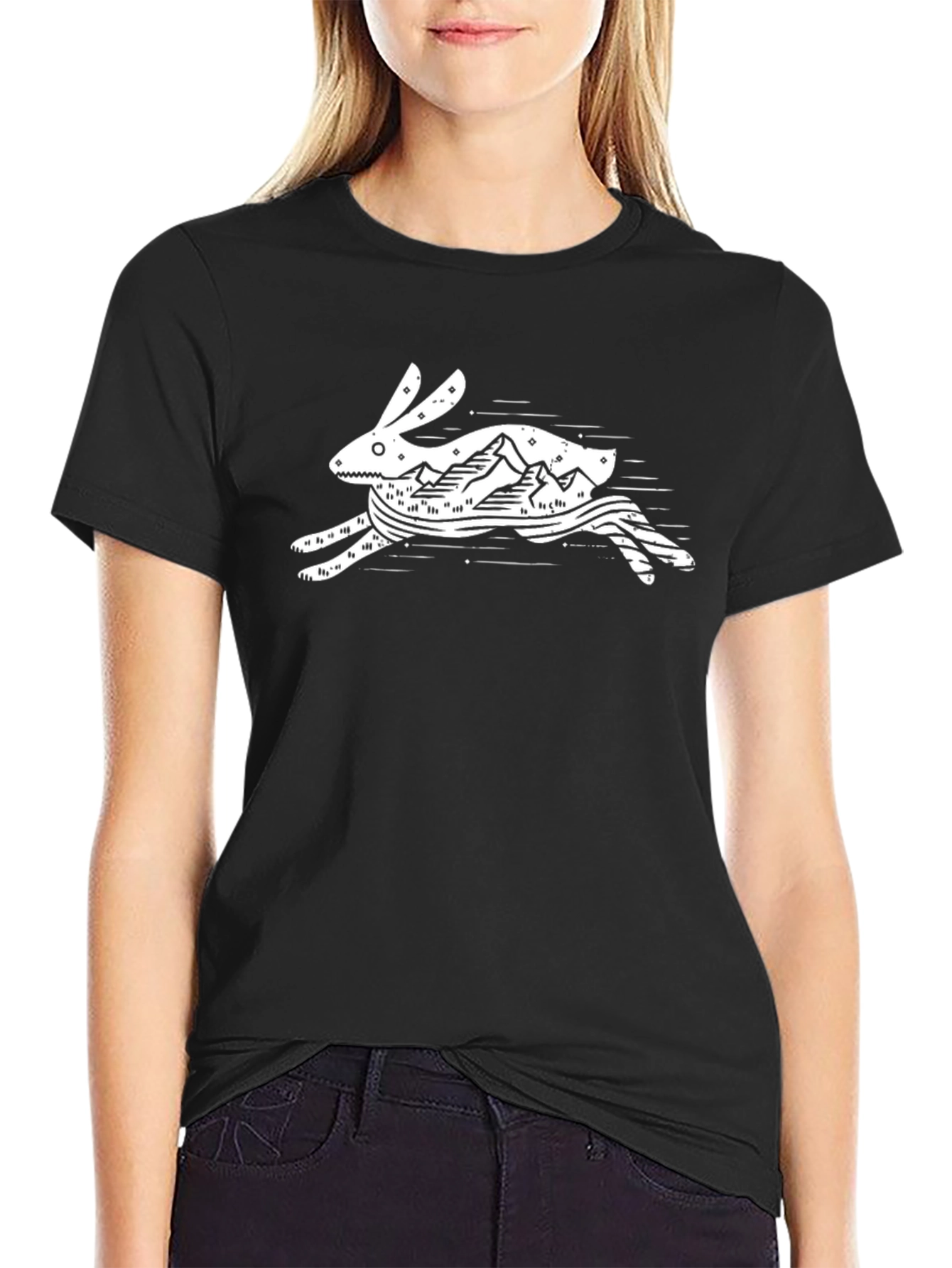 Rabbit Mountain Graphic Tee - Black Cotton T-Shirt