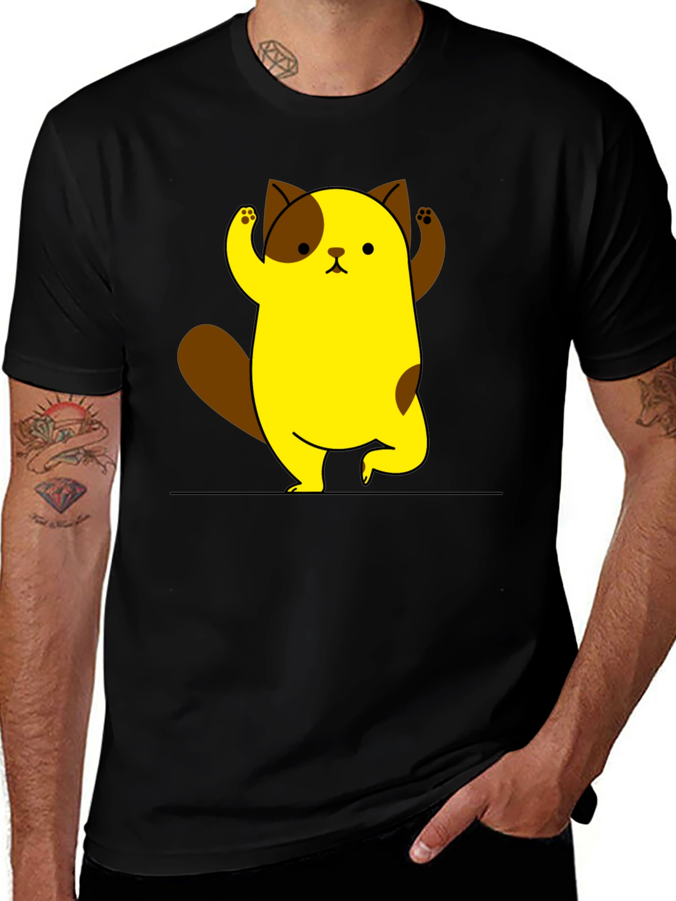 Cute Cartoon Cat Black T-Shirt