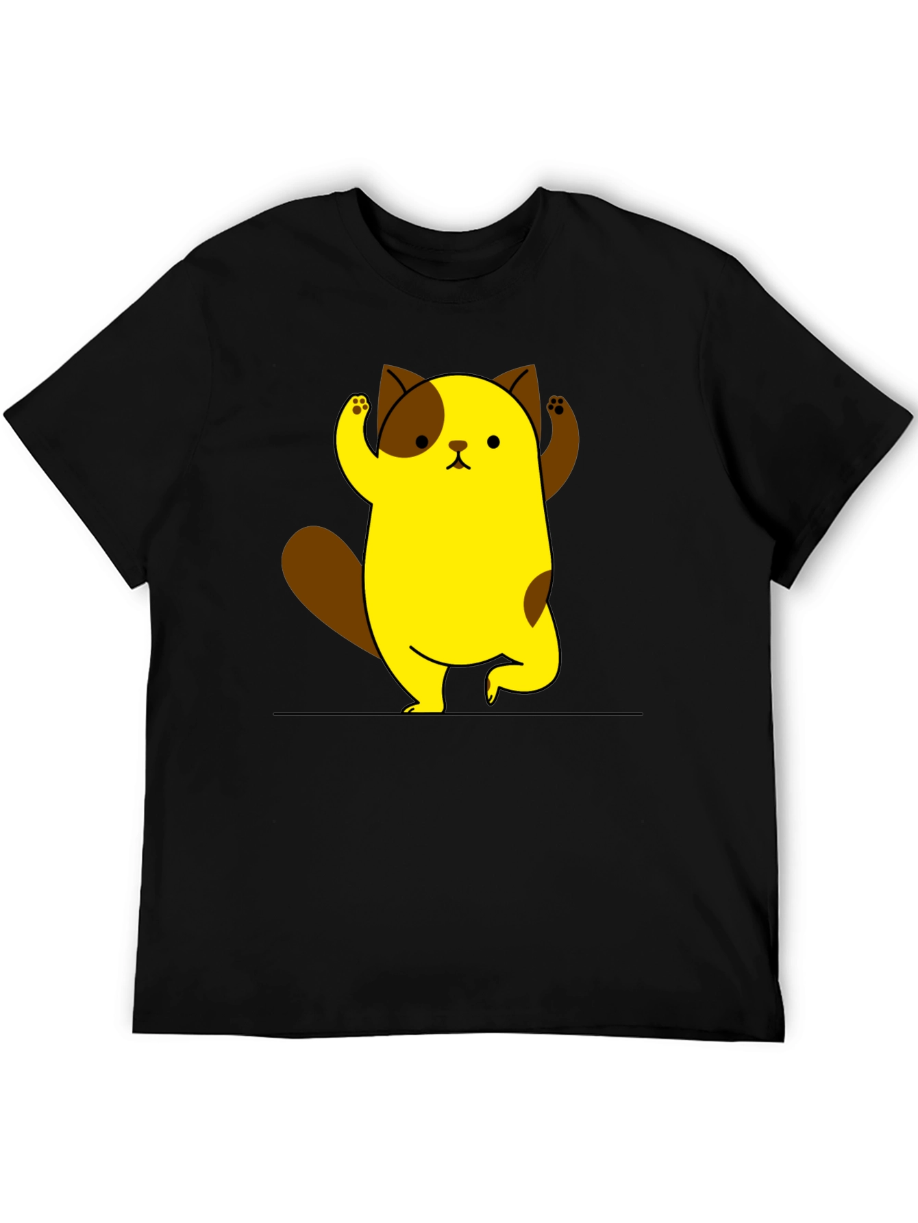 Cute Cartoon Cat Black T-Shirt