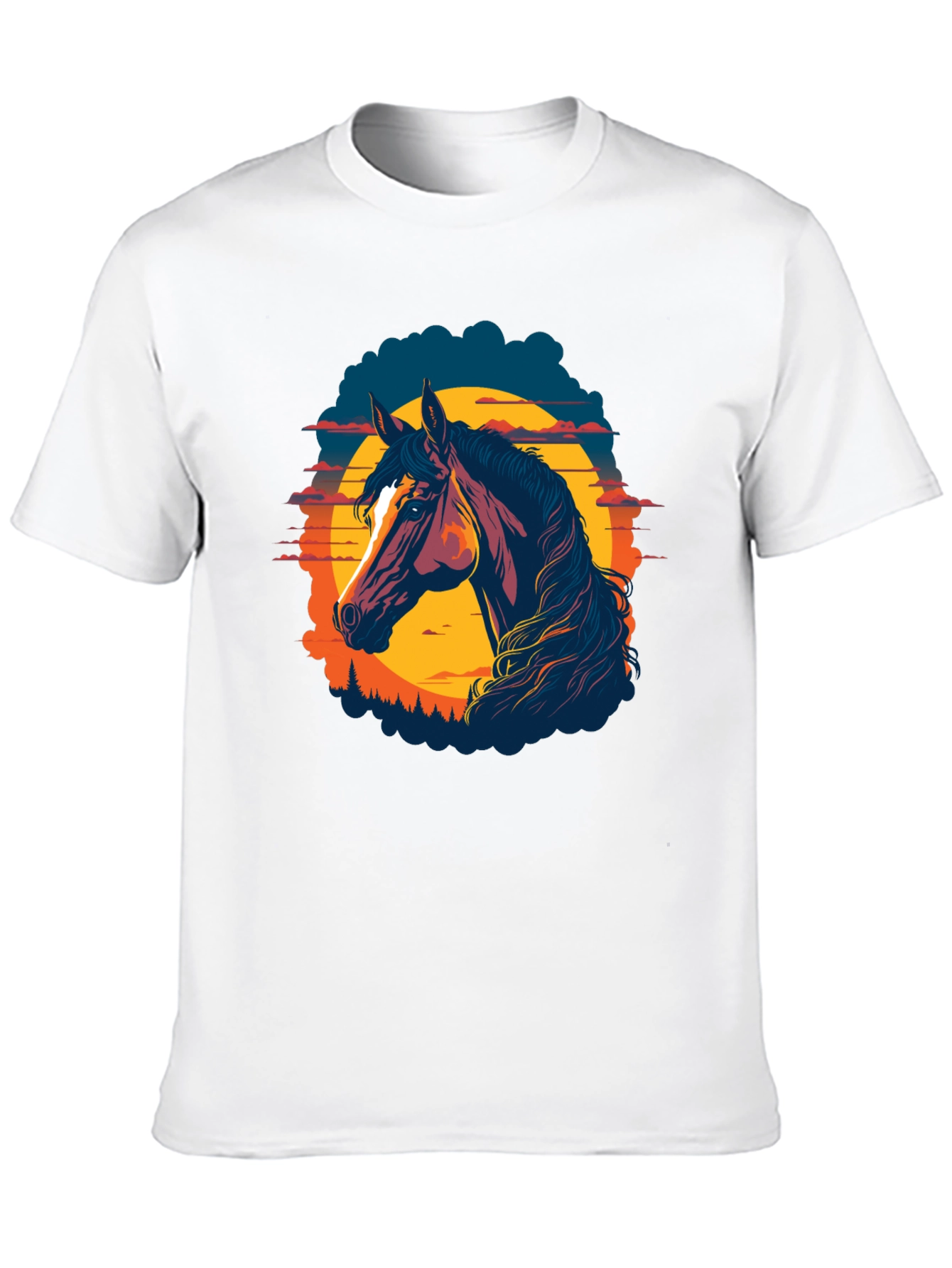 Horse Sunset Graphic Tee - Black Cotton Blend