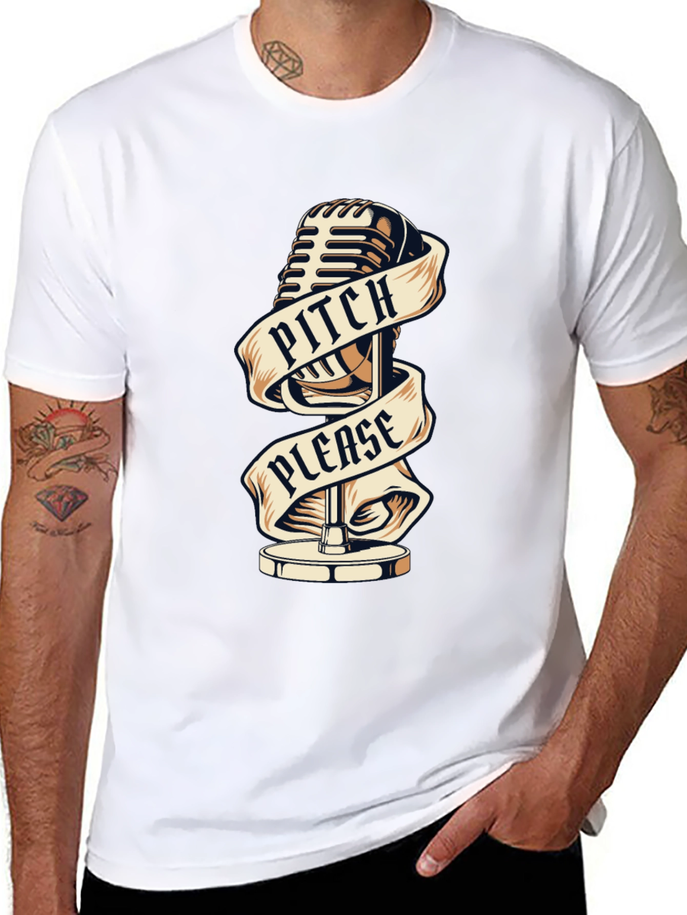Pitch Please T-Shirt - Retro Microphone Graphic Tee