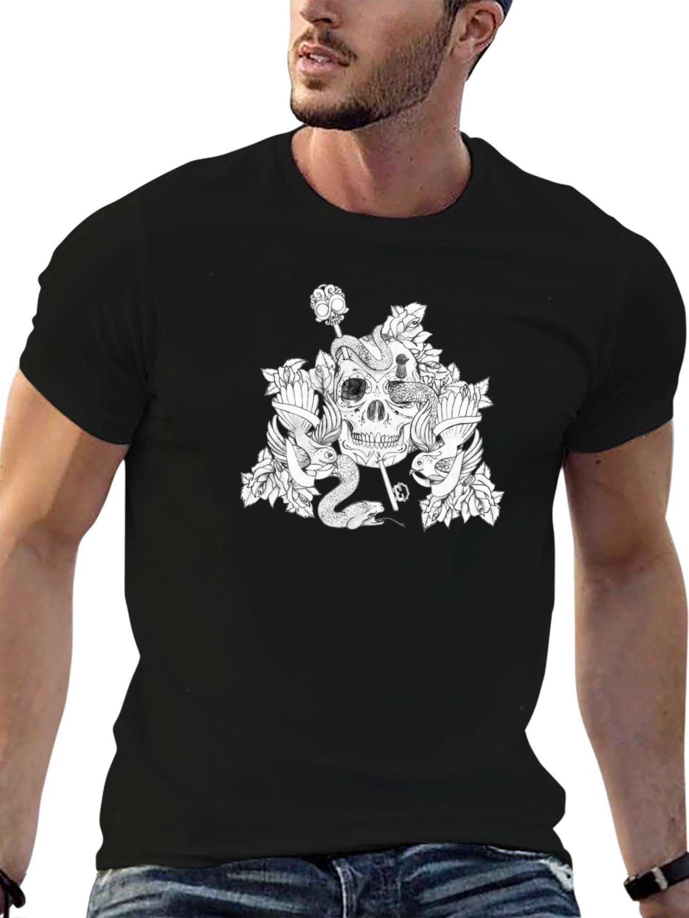 Skull & Snake Graphic Tee - Mens Black T-Shirt