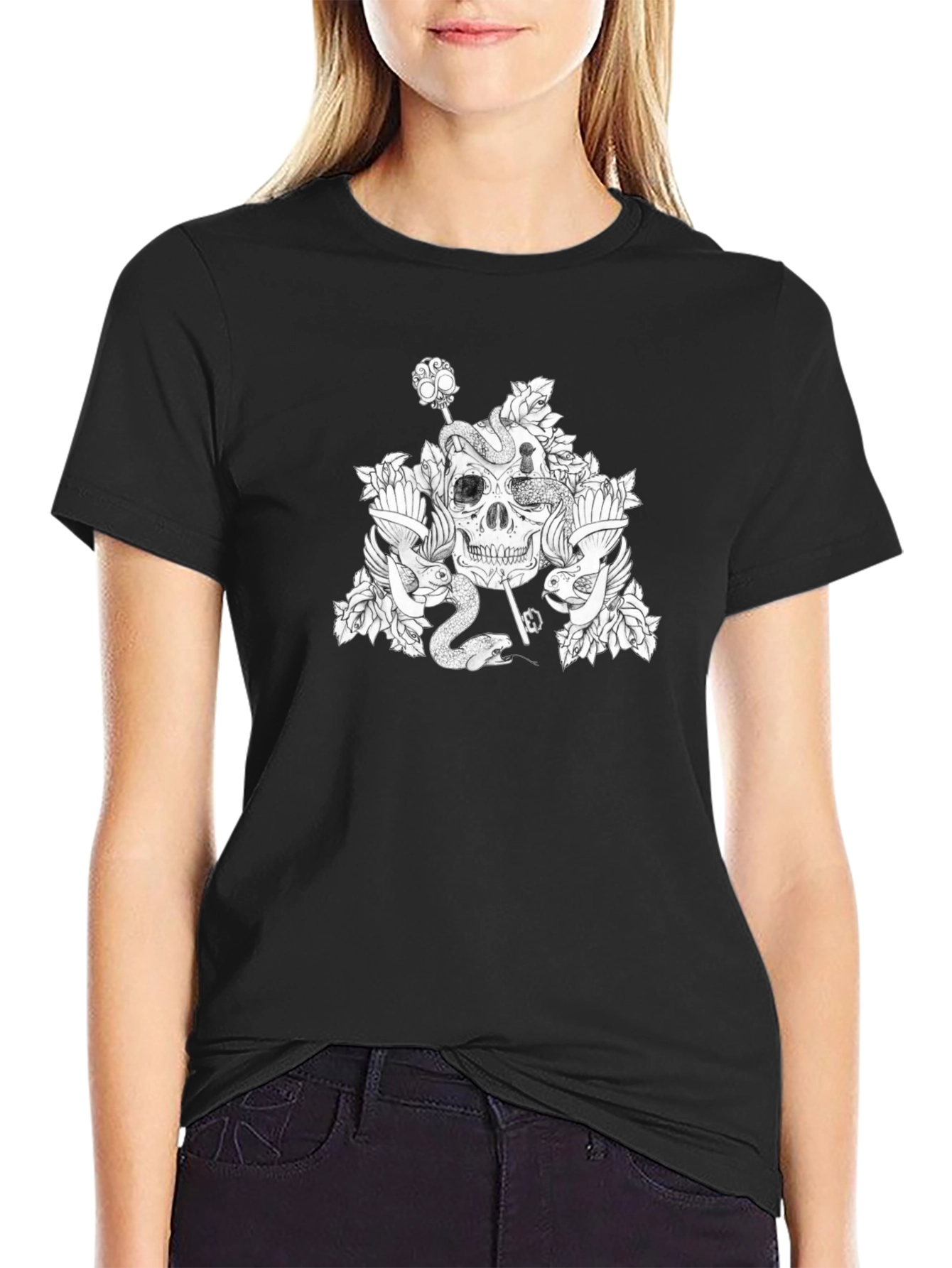 Skull & Snake Graphic Tee - Mens Black T-Shirt