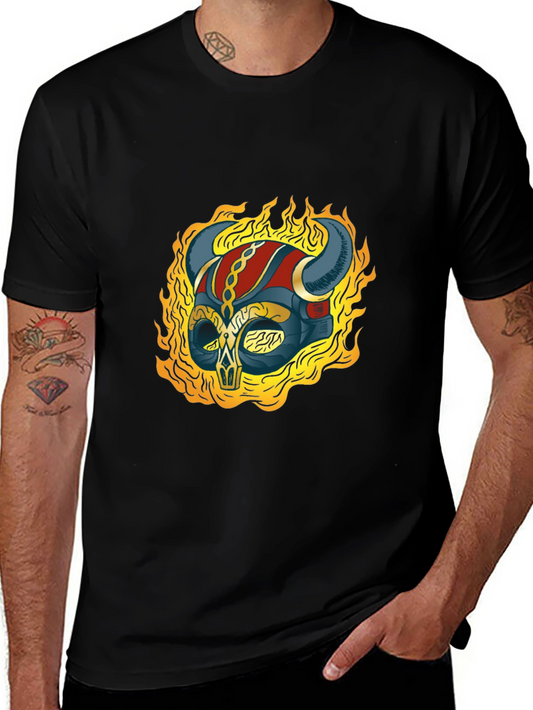 Flaming Viking Helmet Graphic Tee