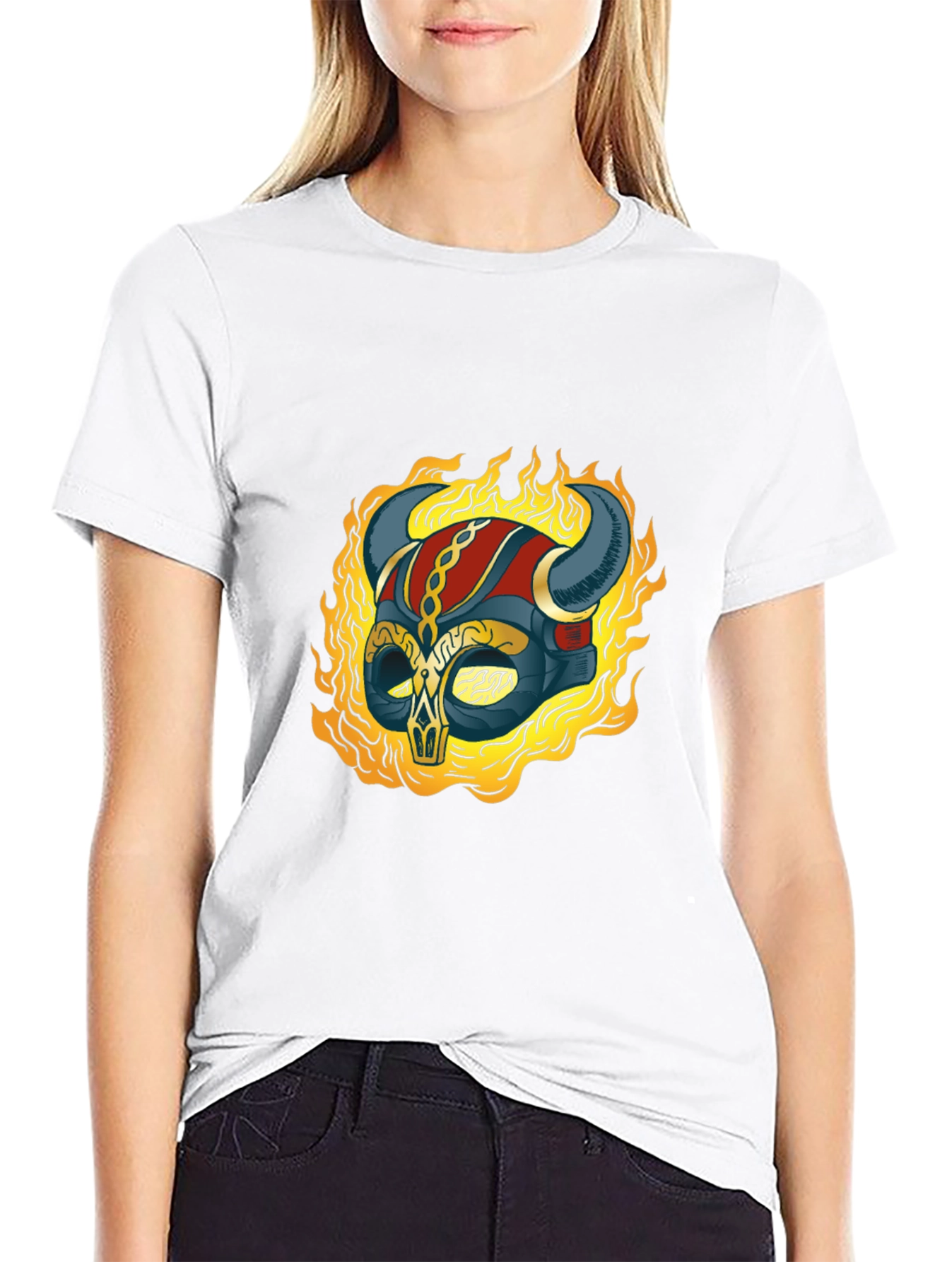Flaming Viking Helmet Graphic Tee
