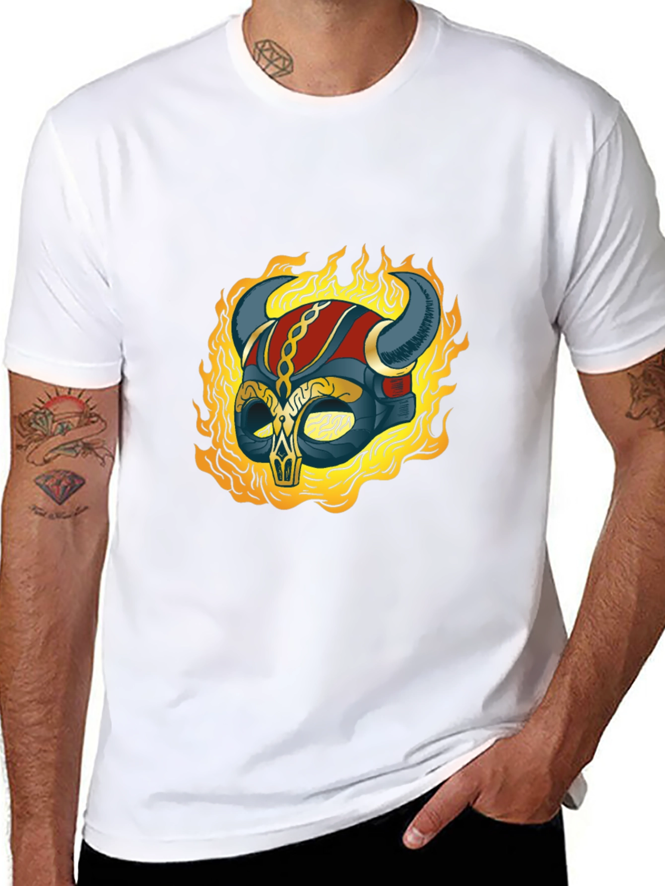 Flaming Viking Helmet Graphic Tee