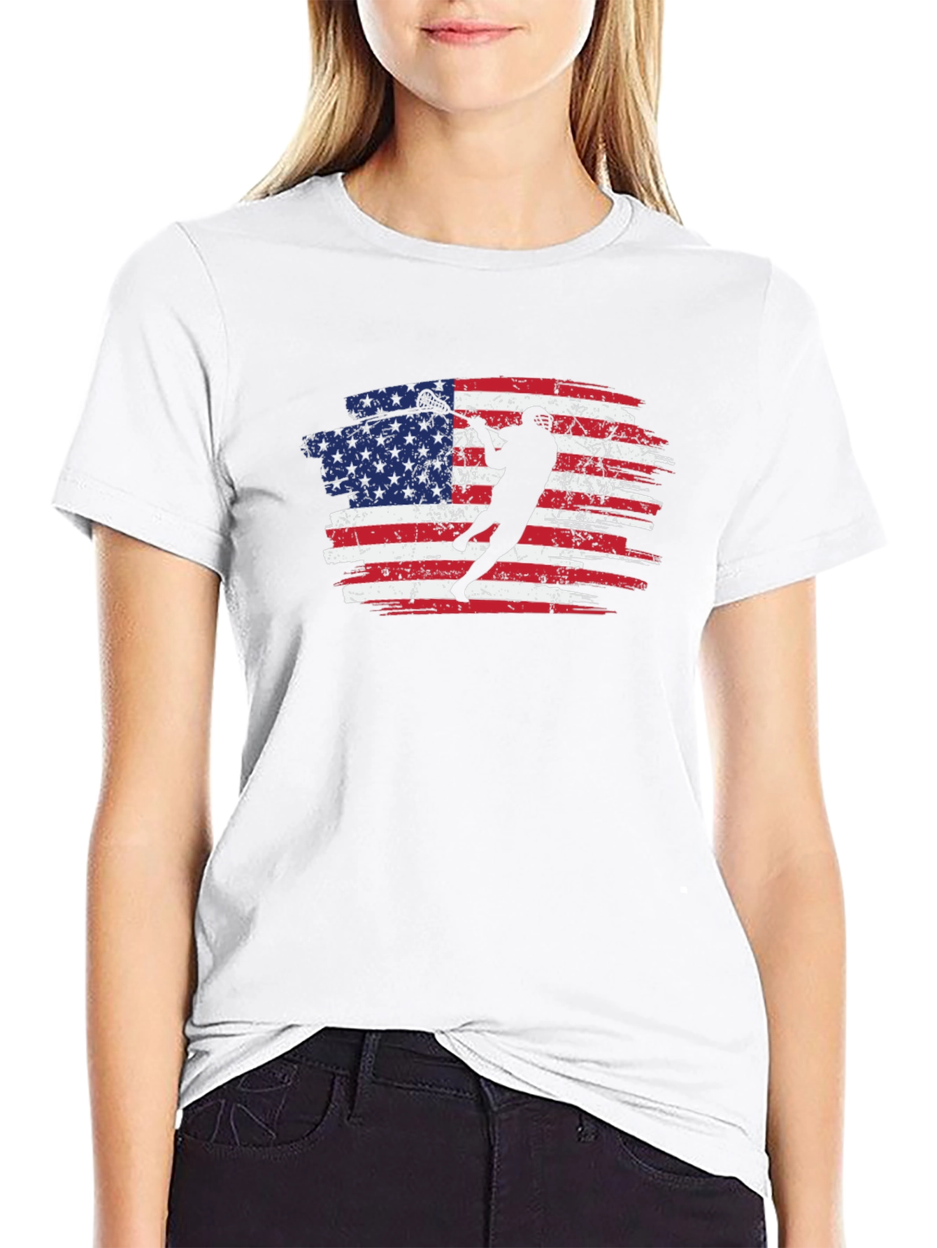 American Flag Lacrosse Graphic T-Shirt