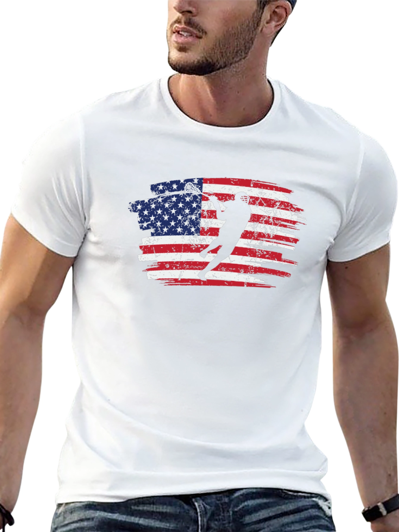 American Flag Lacrosse Graphic T-Shirt