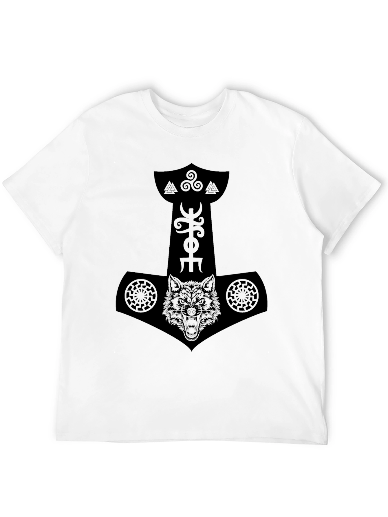 Black Norse Mythology Wolf Mjolnir Graphic Tee