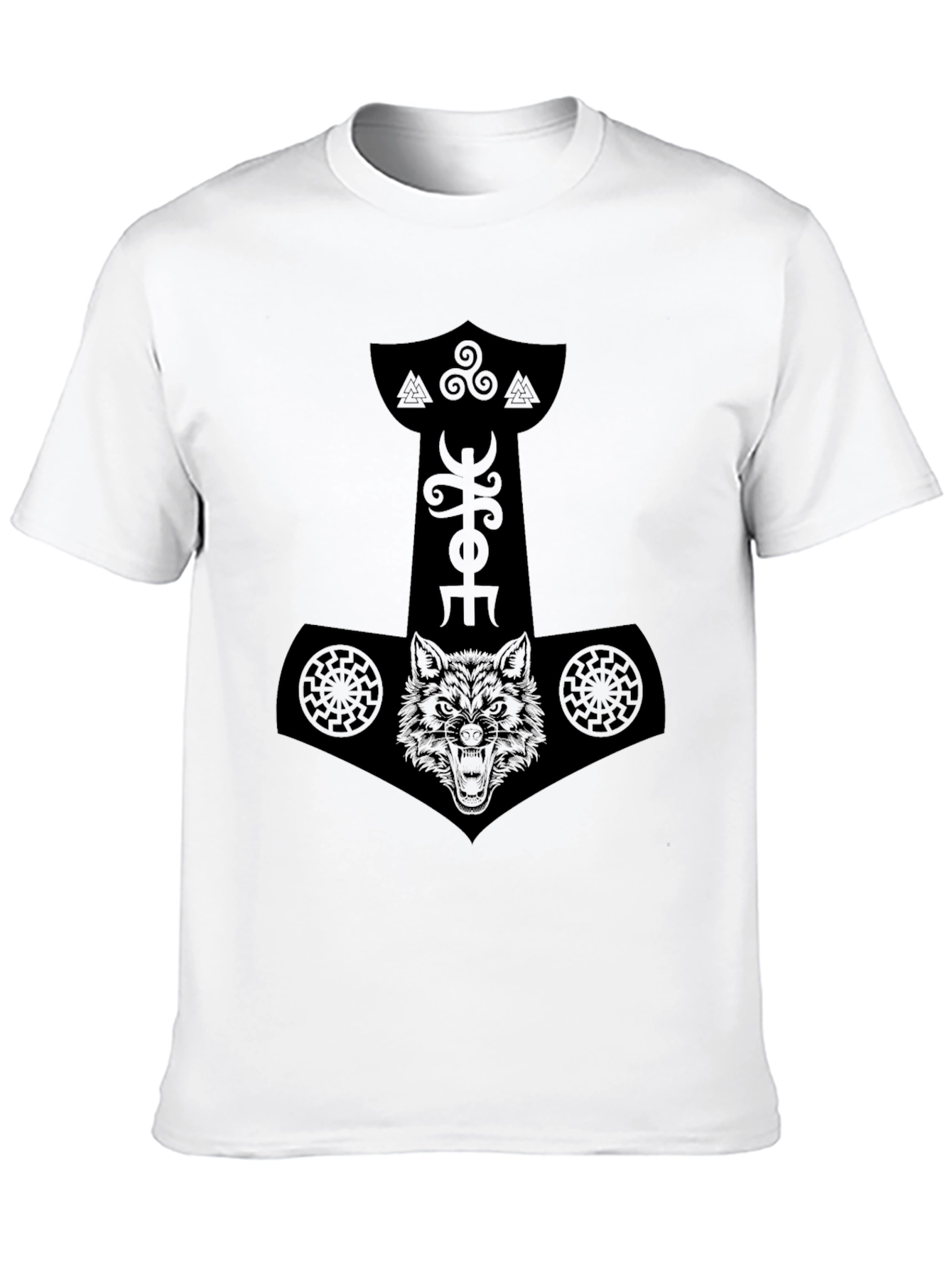 Black Norse Mythology Wolf Mjolnir Graphic Tee