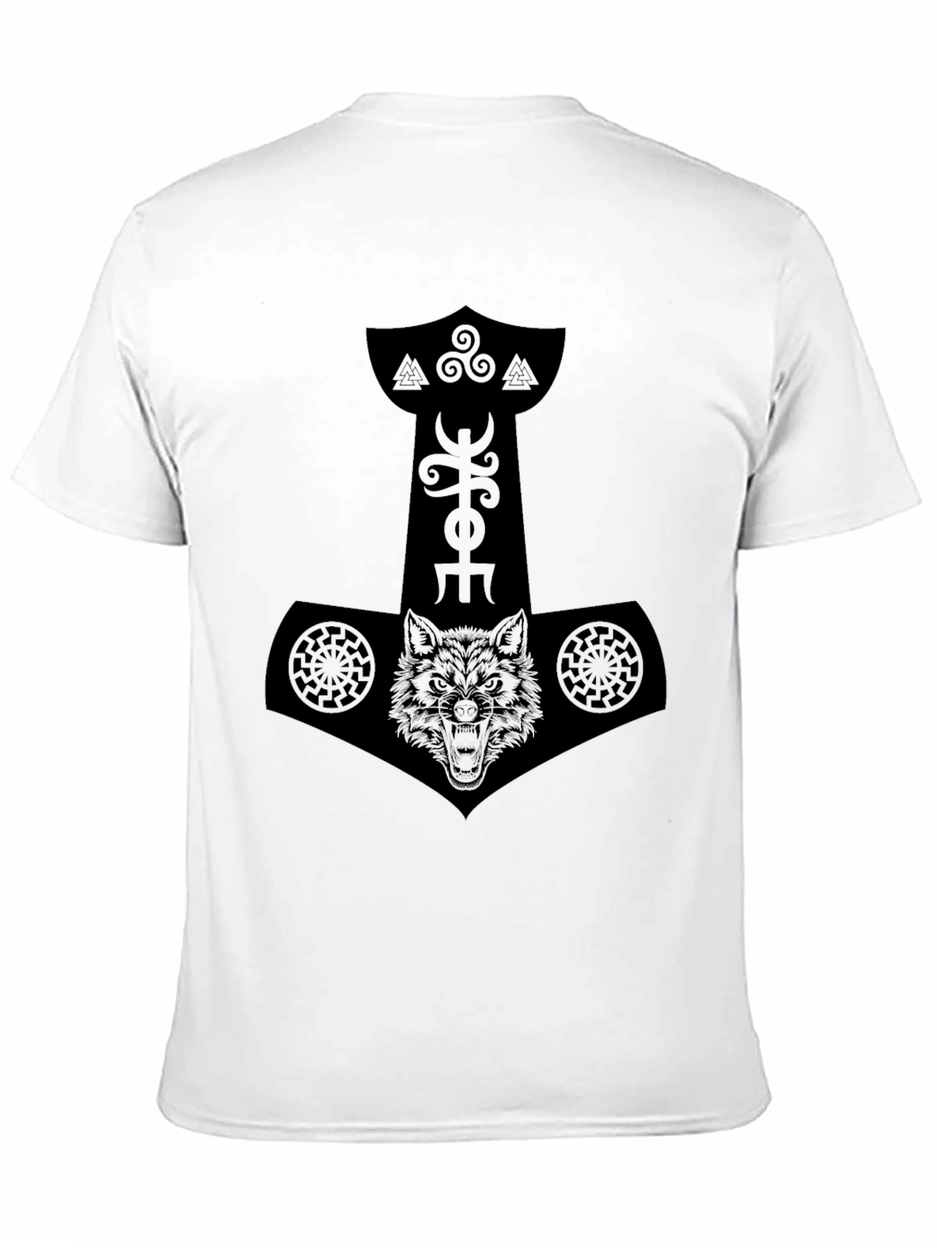 Black Norse Mythology Wolf Mjolnir Graphic Tee