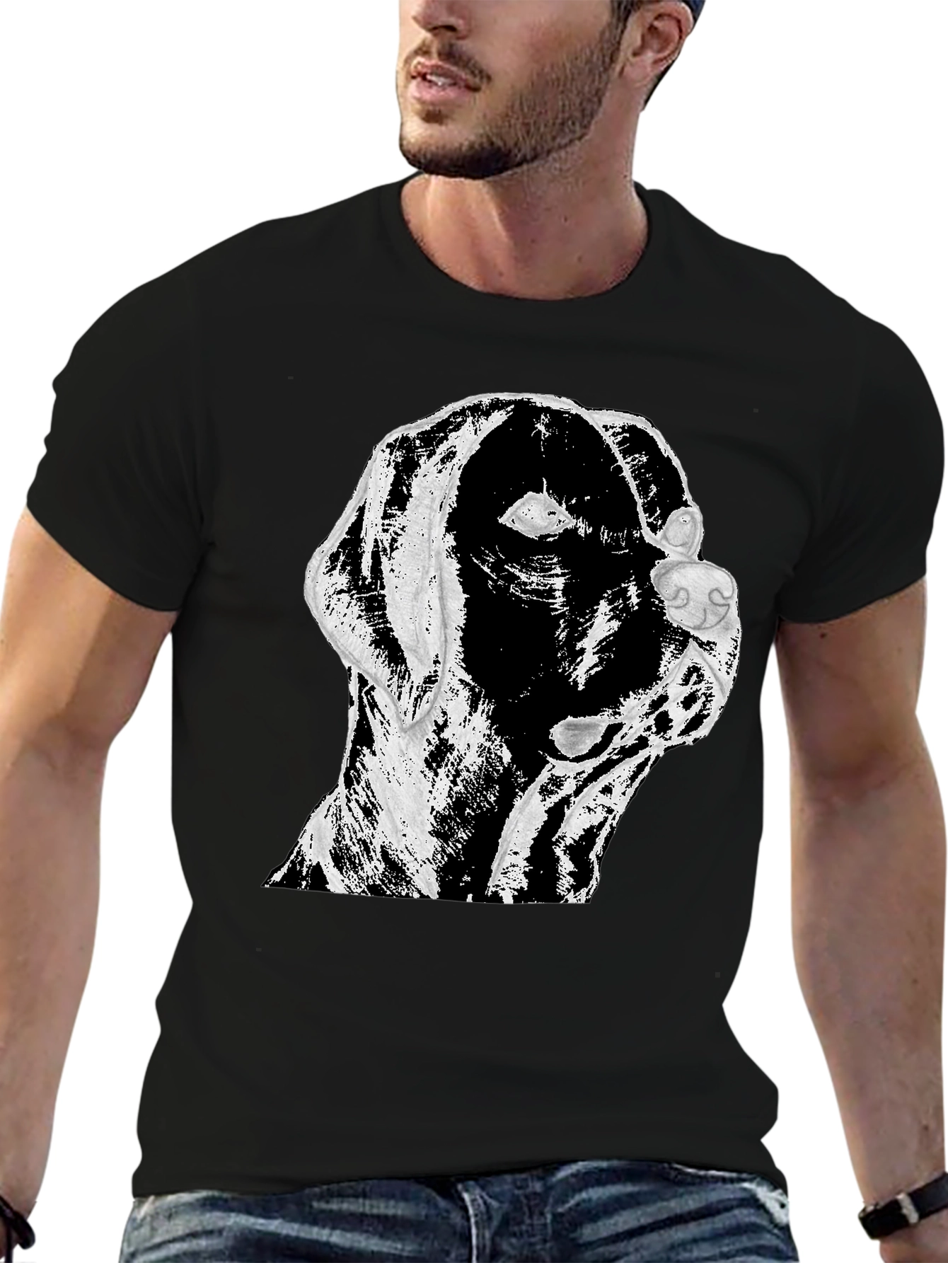 Dog Graphic Print T-Shirt Black
