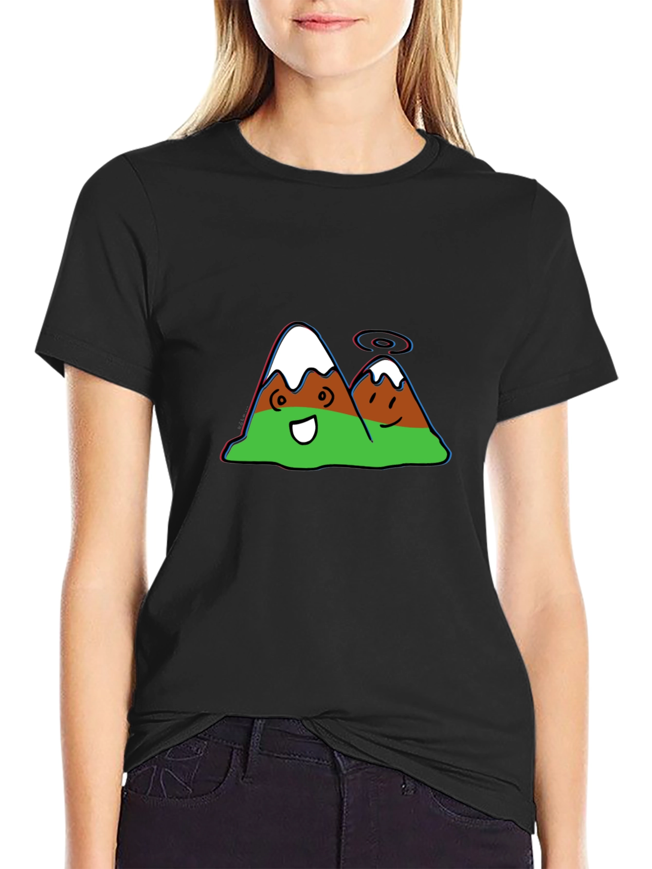 Cartoon Mountain Graphic Black Tee