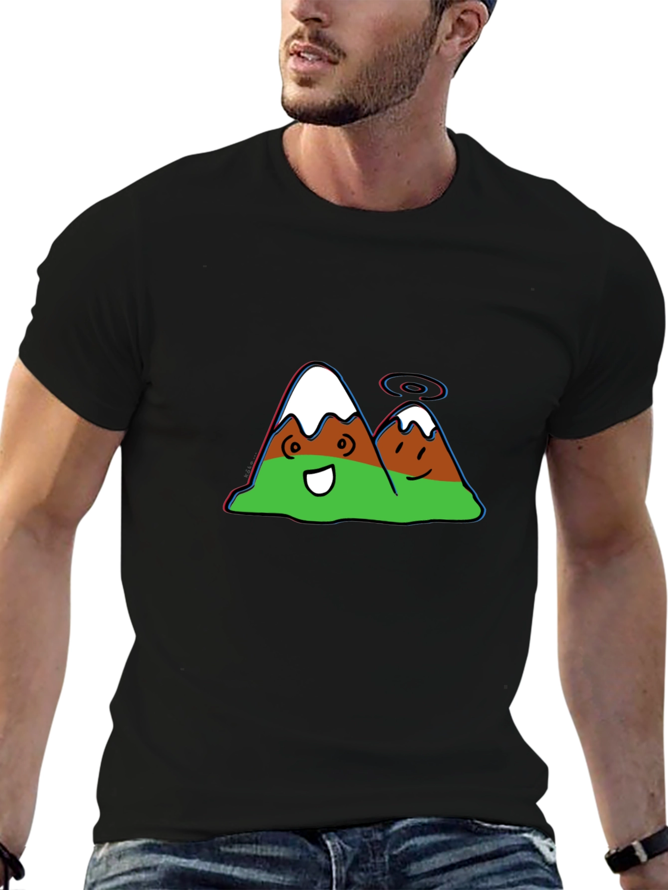 Cartoon Mountain Graphic Black Tee