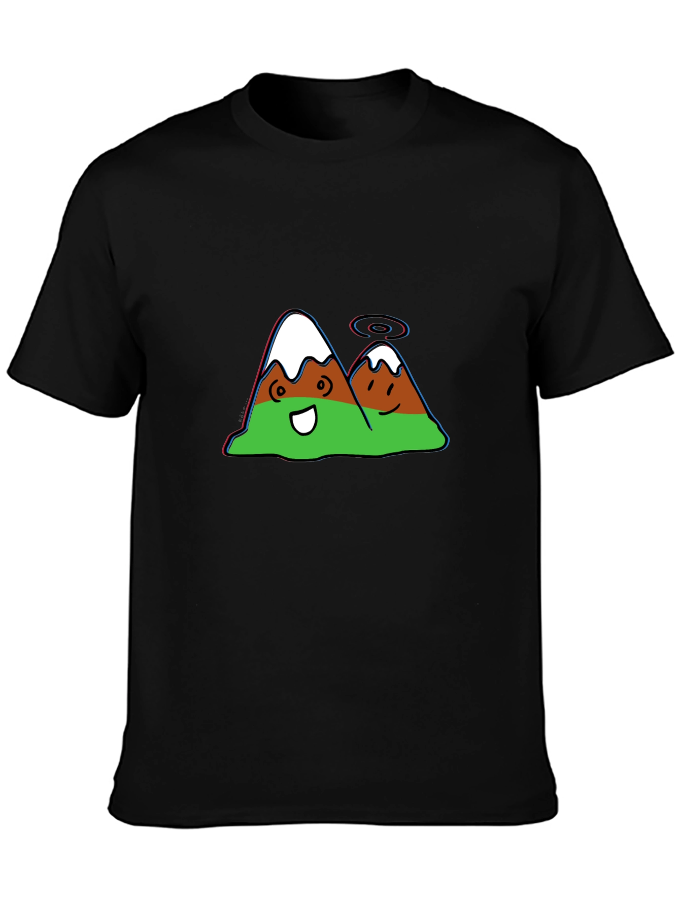 Cartoon Mountain Graphic Black Tee