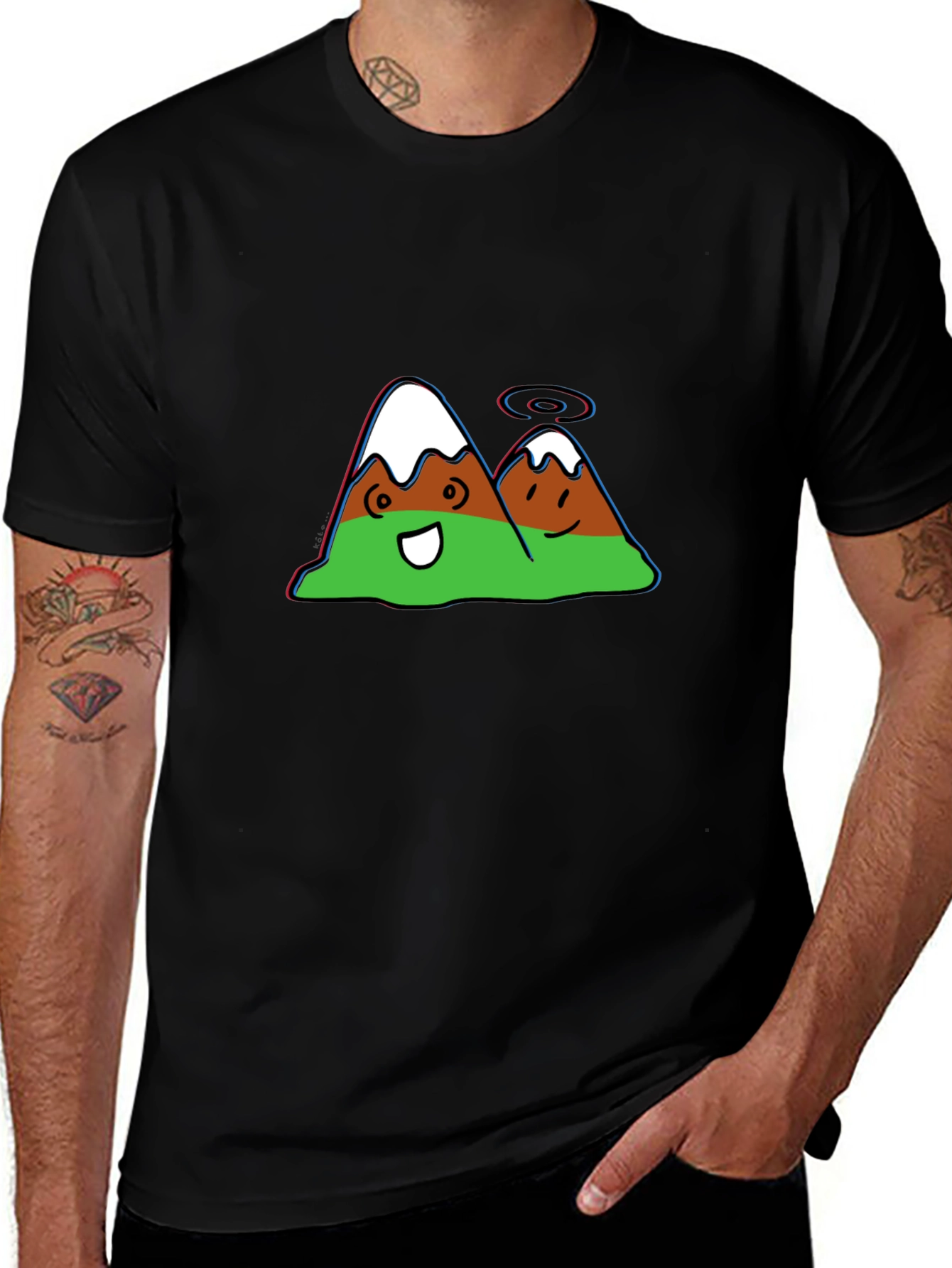 Cartoon Mountain Graphic Black Tee